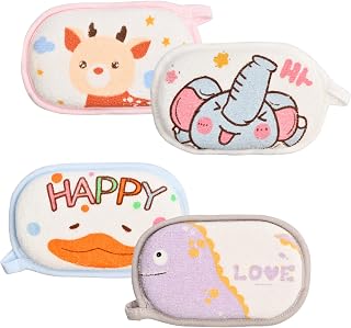 Nivofu 4 Pcs Baby Bath Sponge, Soft Foam Scrubber Natural Sponge,Cartoon Cute Soft Bath Sponge,Scrubber Shower Sponge for Kid Toddler Bathing Soothe Cleanse Skin