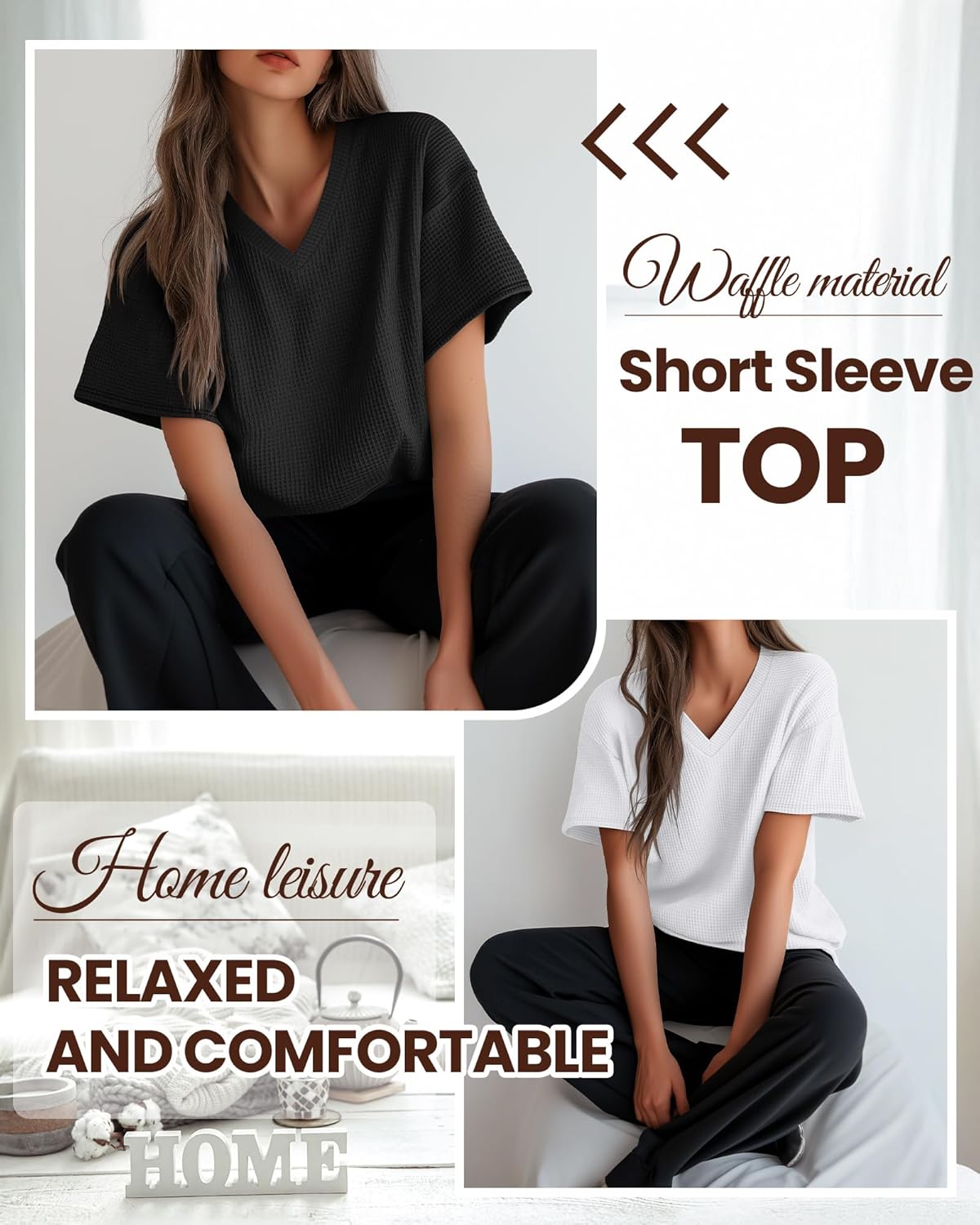 Huukeay 3 Pack Oversized Waffle Knit Tops for Women V Neck Half Sleeve Shirts Casual Drop Shoulder Tunic Top Blouses - Image 4