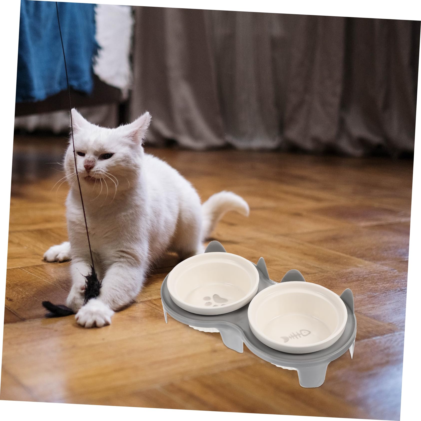 Erhöhter Keramik Katzennapf mit Schrägdesign 2 Stück Trink und Futtergeeignet Abnehmbar für Hauskatzen