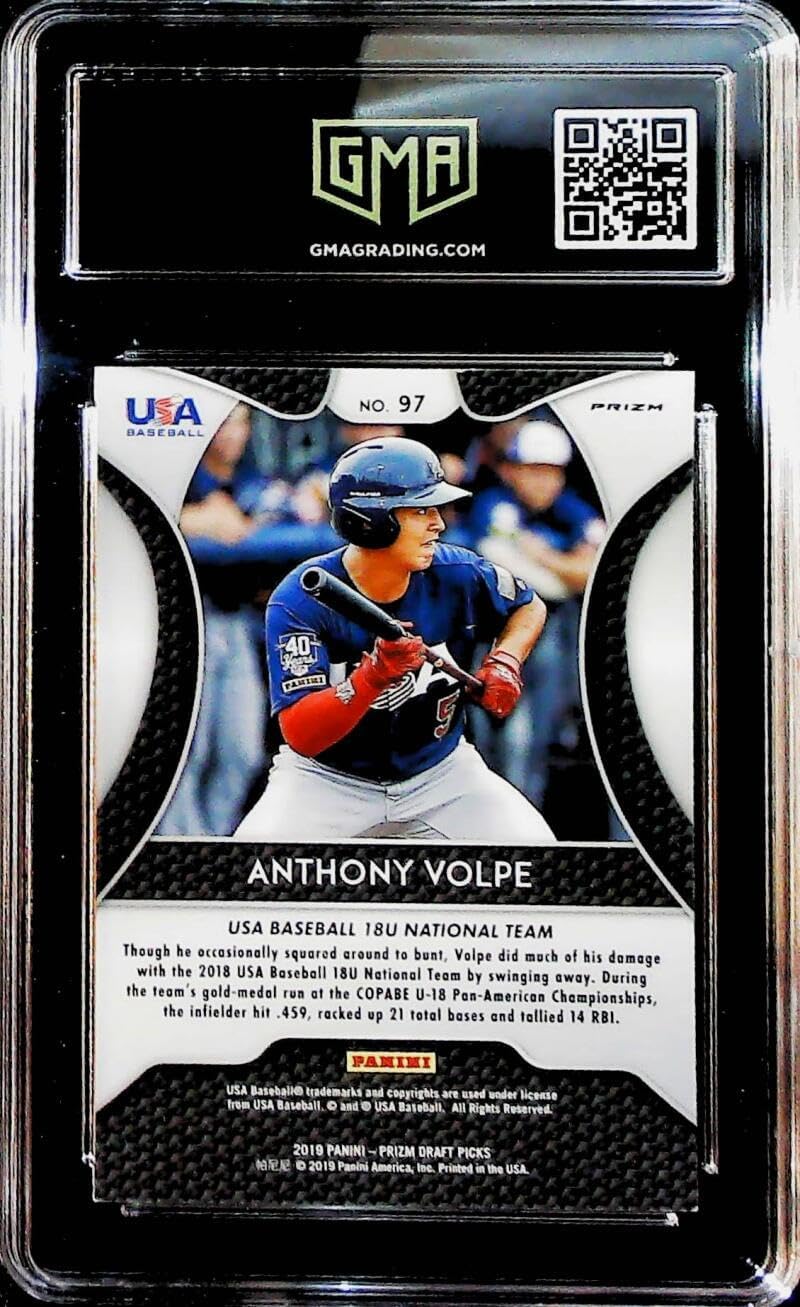 2019 Prizm Draft Baseball Green Prizm Refractor #97 Anthony Volpe GMA 10 GEM MINT Official Panini Licensed Trading Card