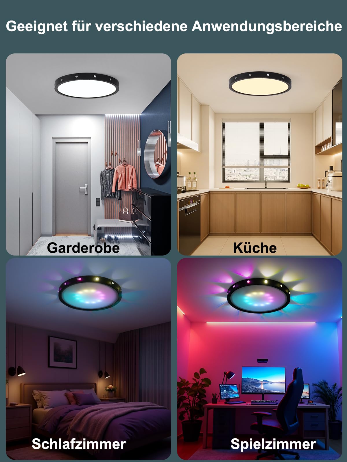 Smarte Deckenleuchte, RGB Deckenlampe Farbwechsel, flache LED Deckenleuchte 24W Kompatibel mit Alexa/Google Für Schlafzimmer Wohnzimmer Rund Ø 30 cm