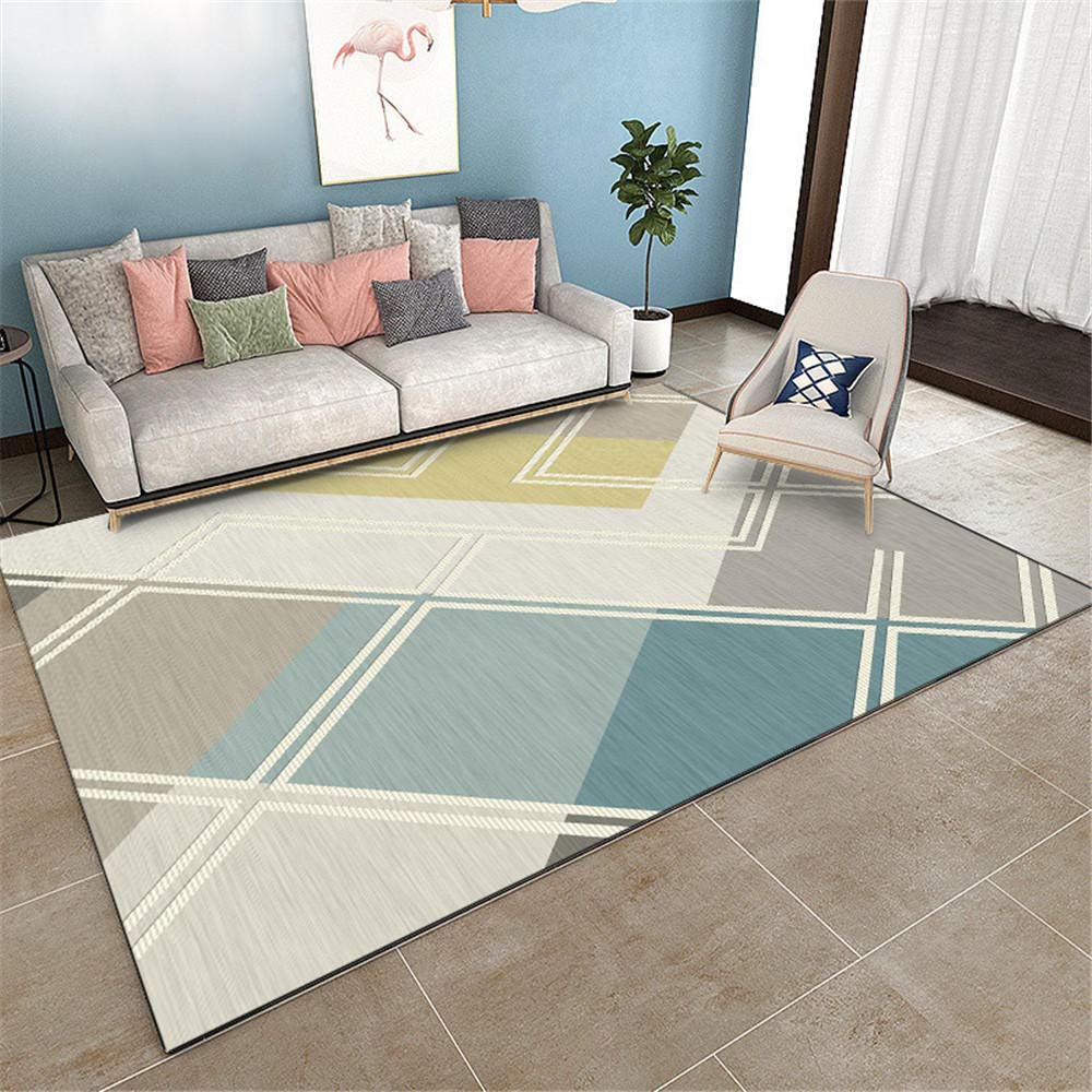 Tapis mosaïque géométrique jaune bleu pour décorer votre salon