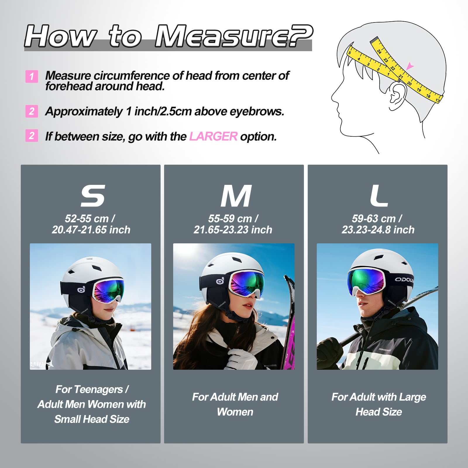 Odoland Kit casco da sci con occhiali da sci, casco da snowboard per uomini donne adolescenti bambini, casco da sci regolabile e occhiali da sci UV400