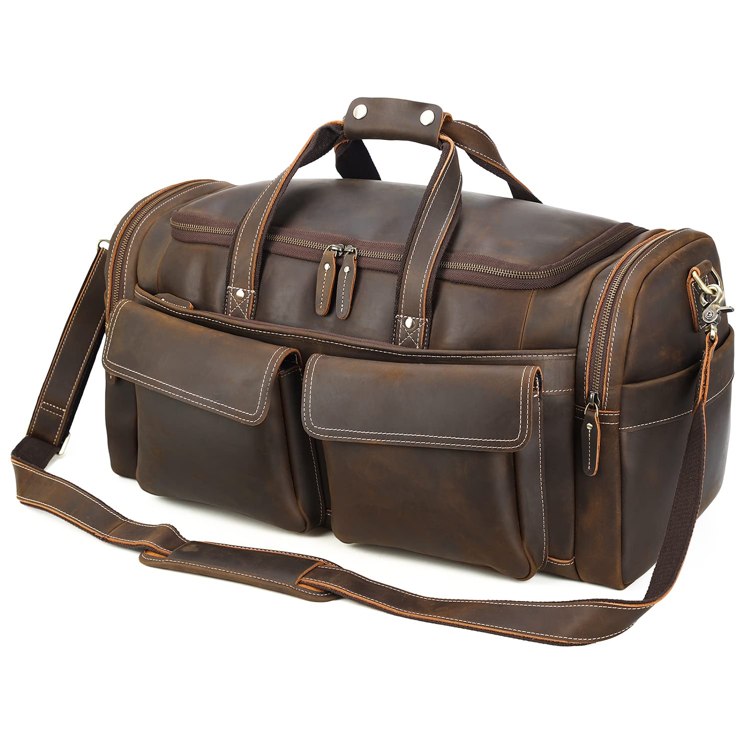 Polare 23" Duffel Retro Thick Full Grain Cowhide Leather Gym Weekender Overnight Luggage Bag 42L