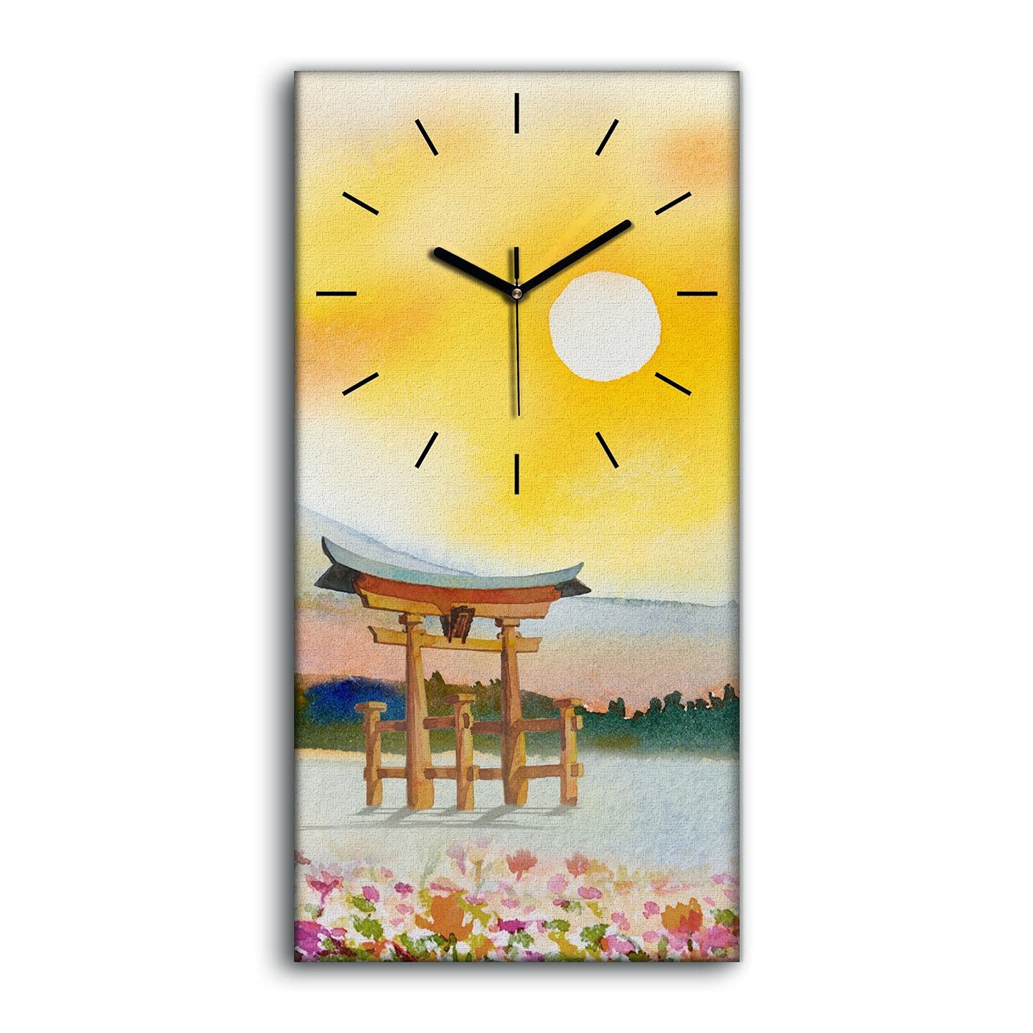 Horloge sur Toile Japan Mountain Flowers Nature 30x60cm Décoration Murale Salon