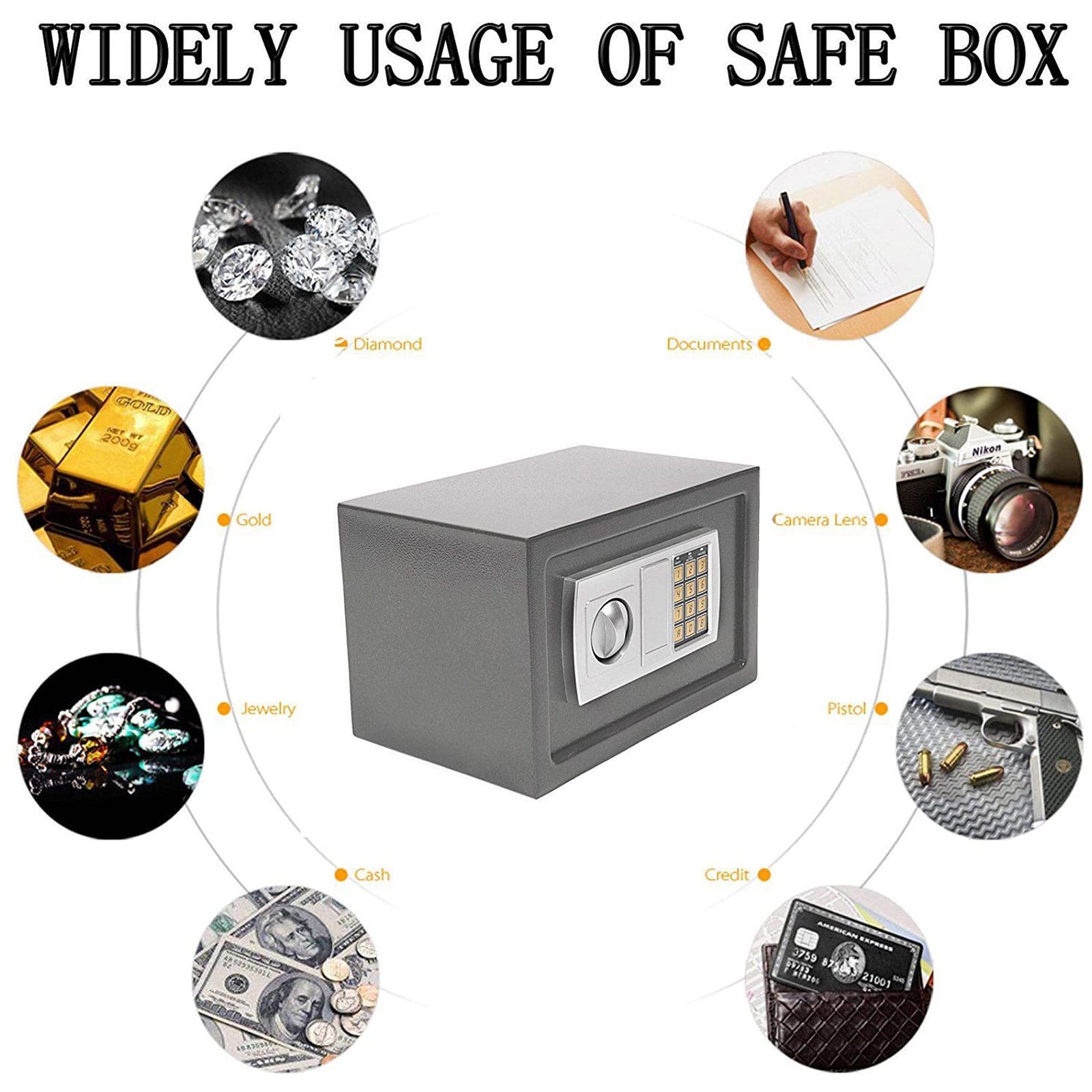 ZanGe Cassaforte elettronica digitale in acciaio con chiave per casa, ufficio, hotel, tenere denaro, gioielli o documenti, colore: grigio