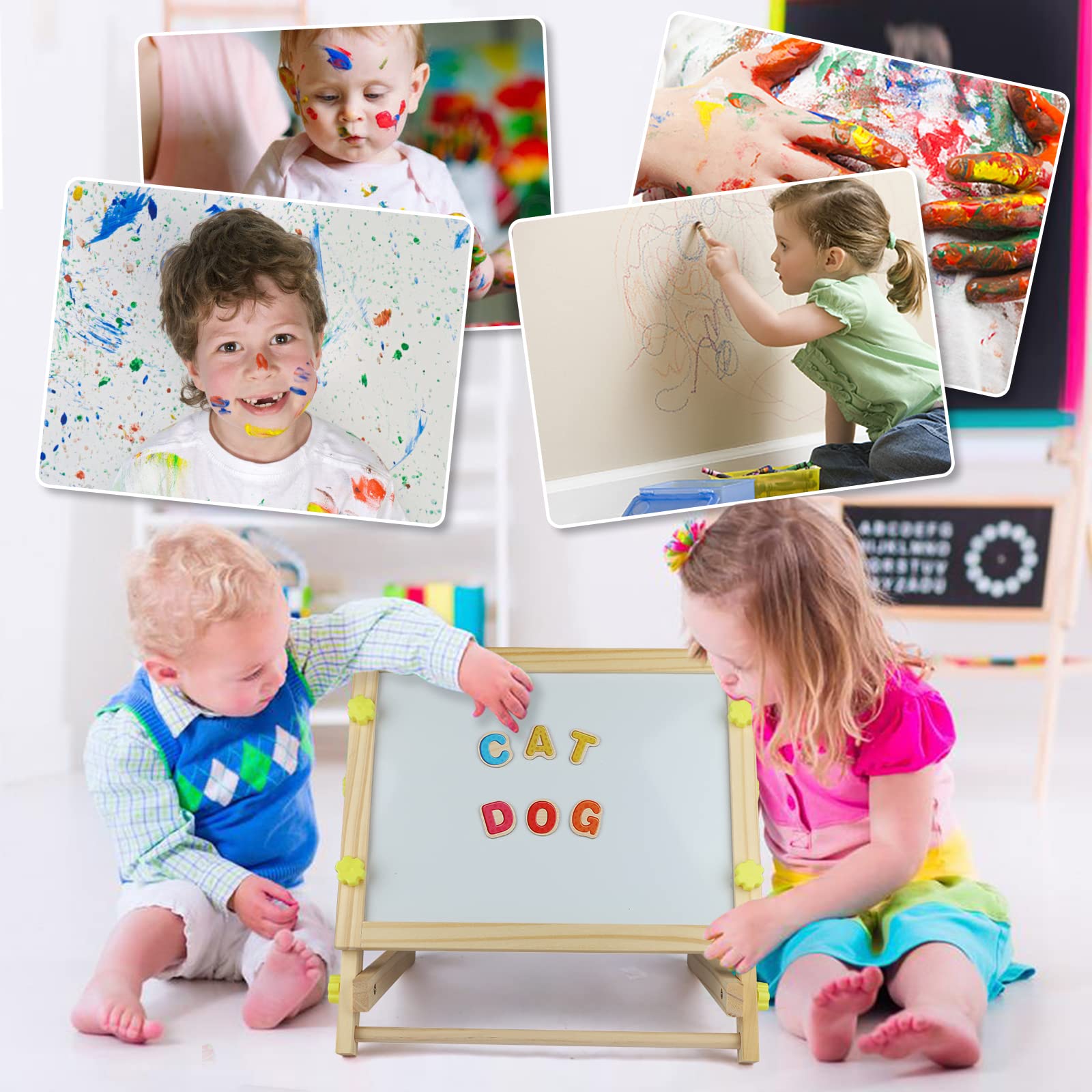 kramow Tableau Chevalet Enfant, 3 en 1 Double Face Magnétique Tableau Noir et Blanc avec Accessoires Alphabet Puzzle, Activités d'apprentissage, Jouet Educatif pour Enfants de 3-8 ans