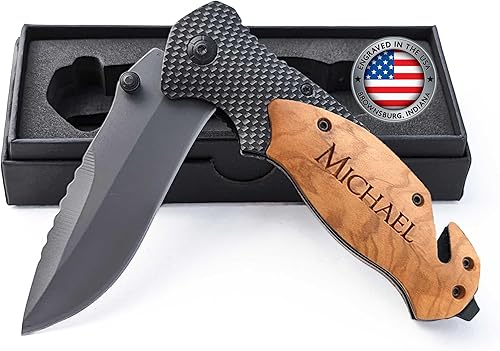 Miniatura 7 de Personalized Engraved Pocket Knife With 3.50 Inch Black Blade With Gift Box