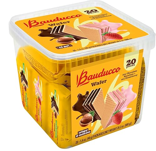 Miniatura 15 de Bauducco Galletas de oblea, fresa, porción individual, 14.1 onzas (paquete de 10), obleas crujientes envueltas individualmente, postre relleno