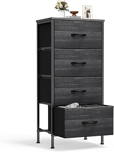 Miniatura 15 de Sweetcrispy Mesita de noche pequeña cómoda de dormitorio con 4 cajones de tela, mueble auxiliar de cabecera mesa auxiliar, mesita de noche cómoda