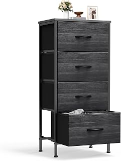 Sweetcrispy Dresser for Bedroom, 4 Drawer Storage Cabinet, Tall Nightstand | Small Fabric Dresser for Closet, Chest of Drawers, Closet Organizer, Home Furniture, Sturdy Frame, Black Wood Grain