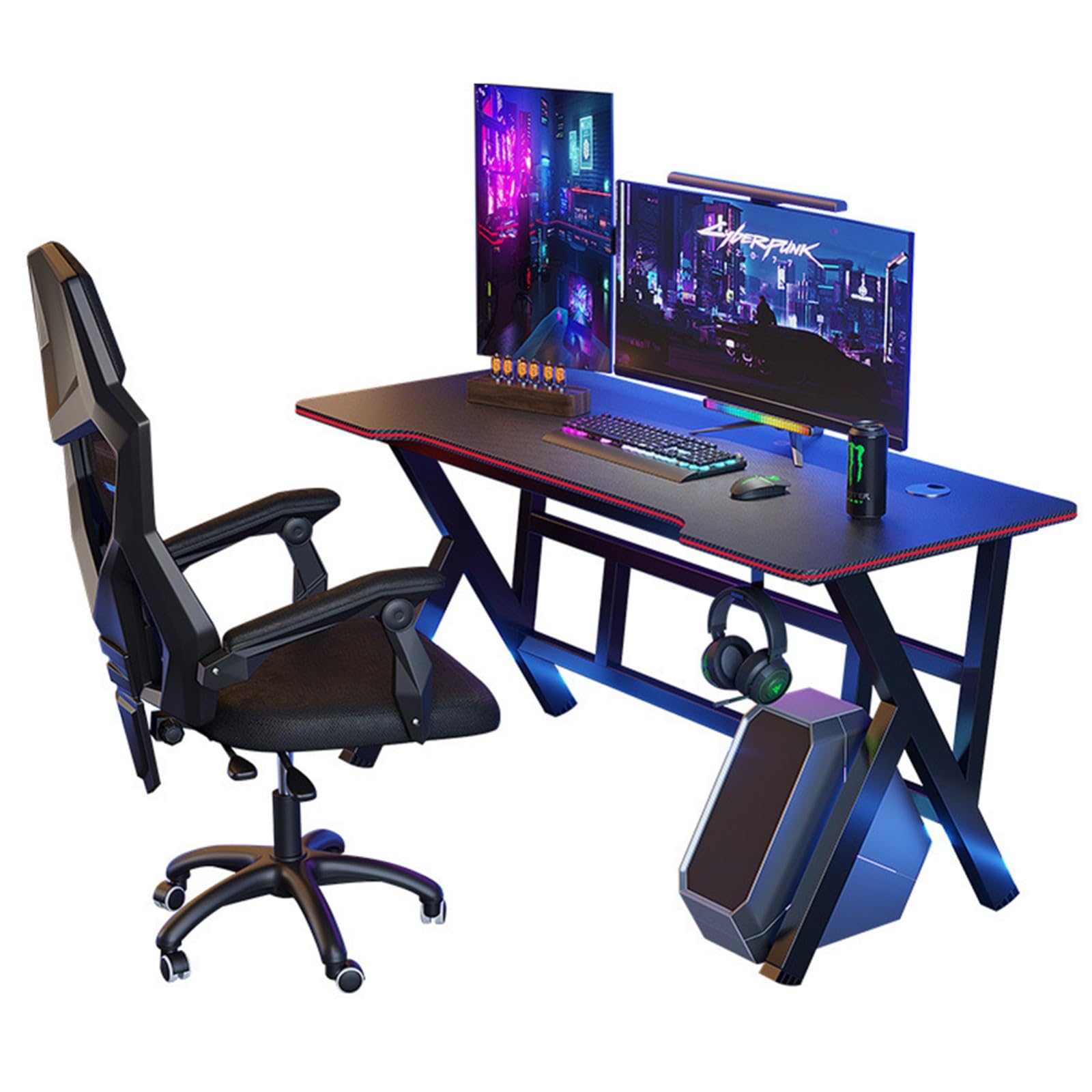 Bureau de jeu ergonomique en fibre de carbone 100x60x74 cm avec crochet casque