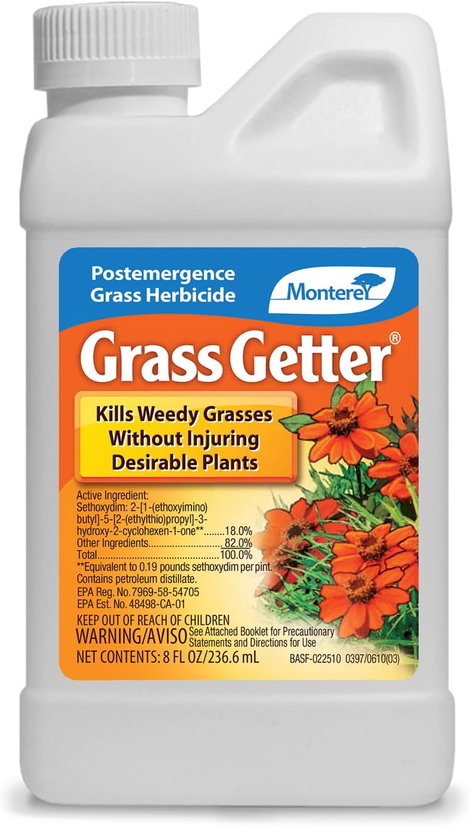 Monterey - Grass Getter - Selective Post Emergent Herbicide - Kills Weedy Grasses, Sethoxydim Herbicide - Apply Using Sprayer - 8oz Concentrate
