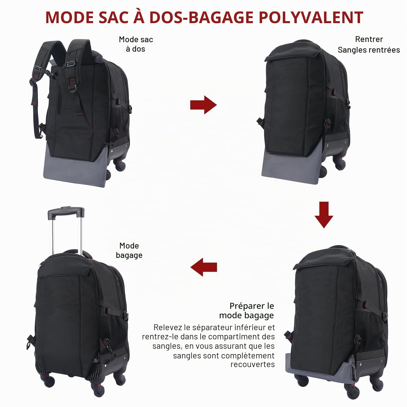 StarCloud Sac à dos à roulettes 45 l (55,9 x 35,6 x 22,9 cm) - Valise de voyage résistante à l'eau - Approuvée par les compagnies