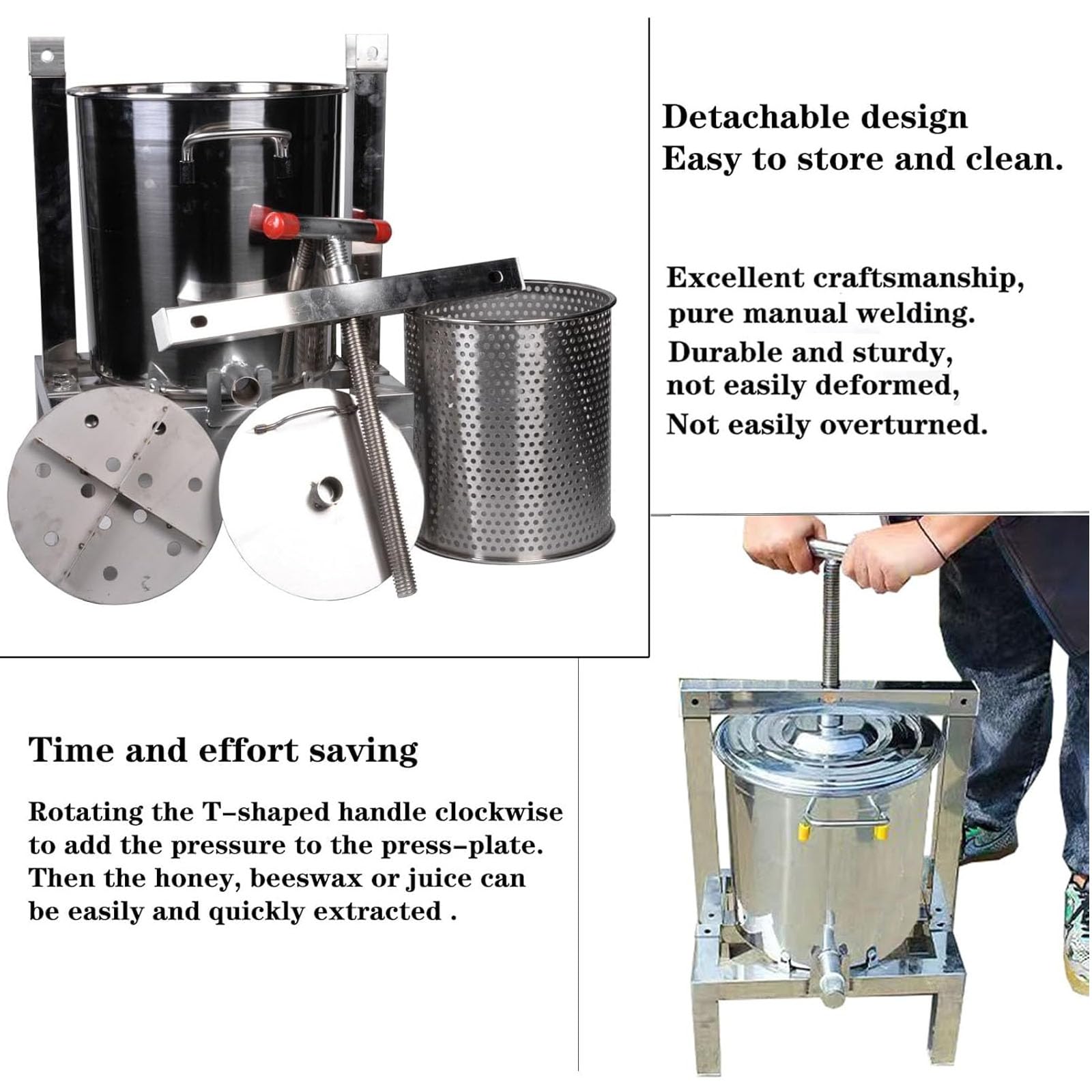 Estrattore per miele, pressa per vino e frutta, in acciaio inox, a forma di T, manuale, per succhi, verdure, vino, miele