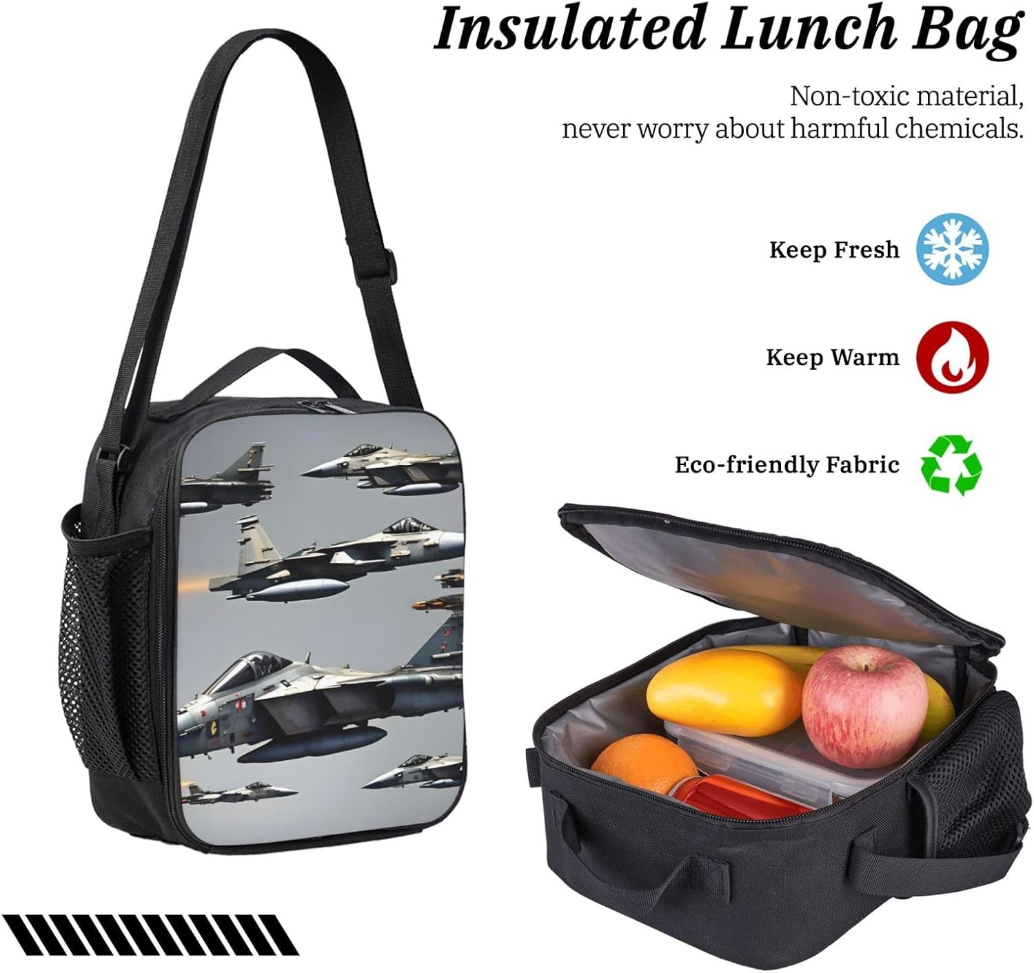 Aircraft Fighter Jets print 3 Piece Backpack Bags with Lunch Box Pencil Case Set for Travel Work Camping Unisex