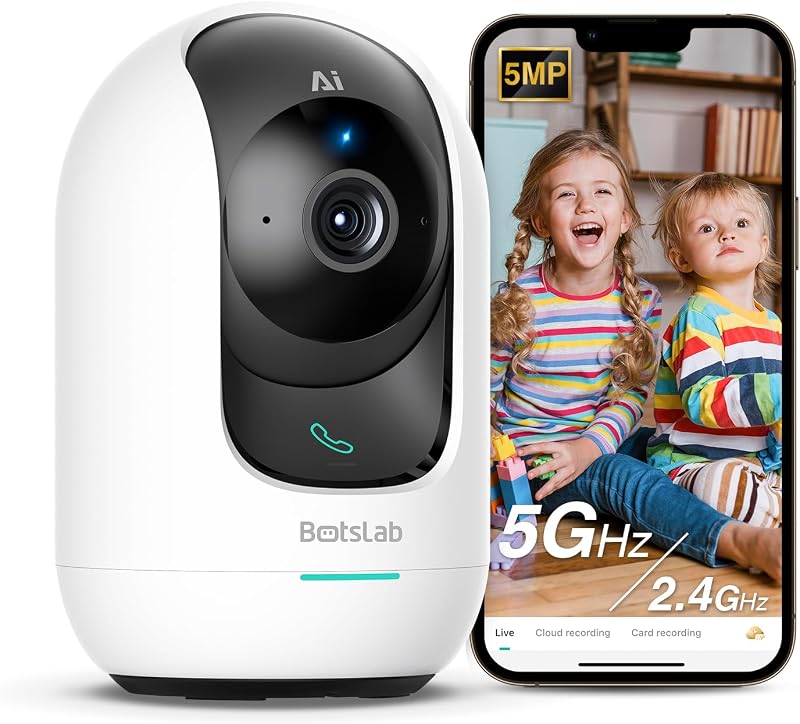 BOTSLAB Kapalı 5MP Pan Tilt Akıllı Güvenlik Kamerası, AI İnsan ve Hareket Algılama Kapalı Bebek Monitörü ve Evcil Hayvan Kamerası
