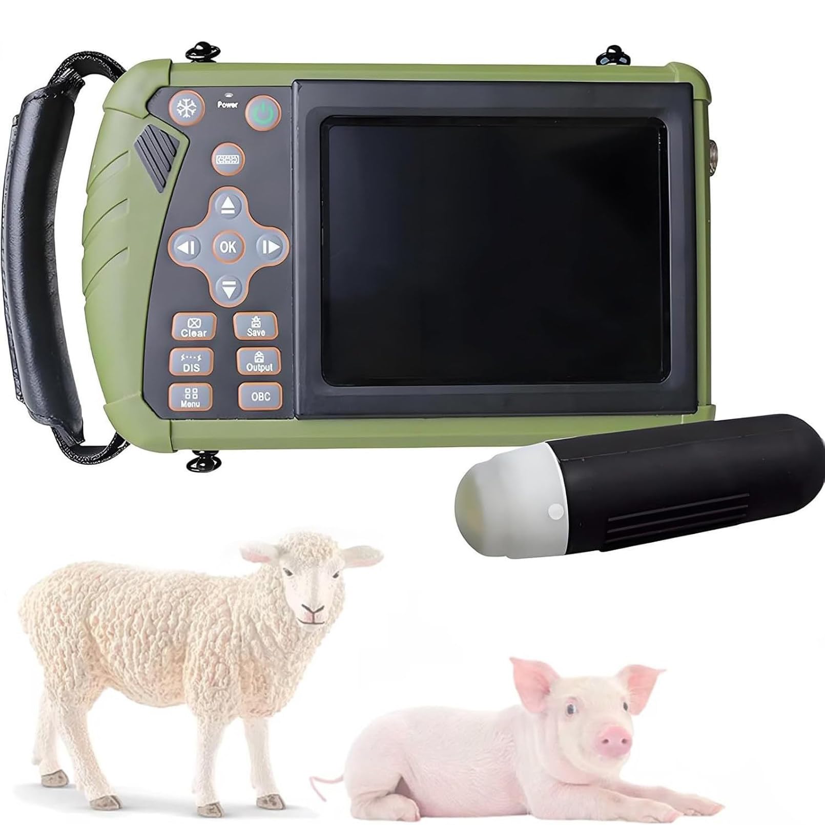 Scanner portatile a ultrasuoni animali, diagnostica veterinaria della gravidanza con sonda convessa da 3,5 MHz per cani da pastore, gatti e maiali. Stima del numero di feti, battito cardiaco fetale