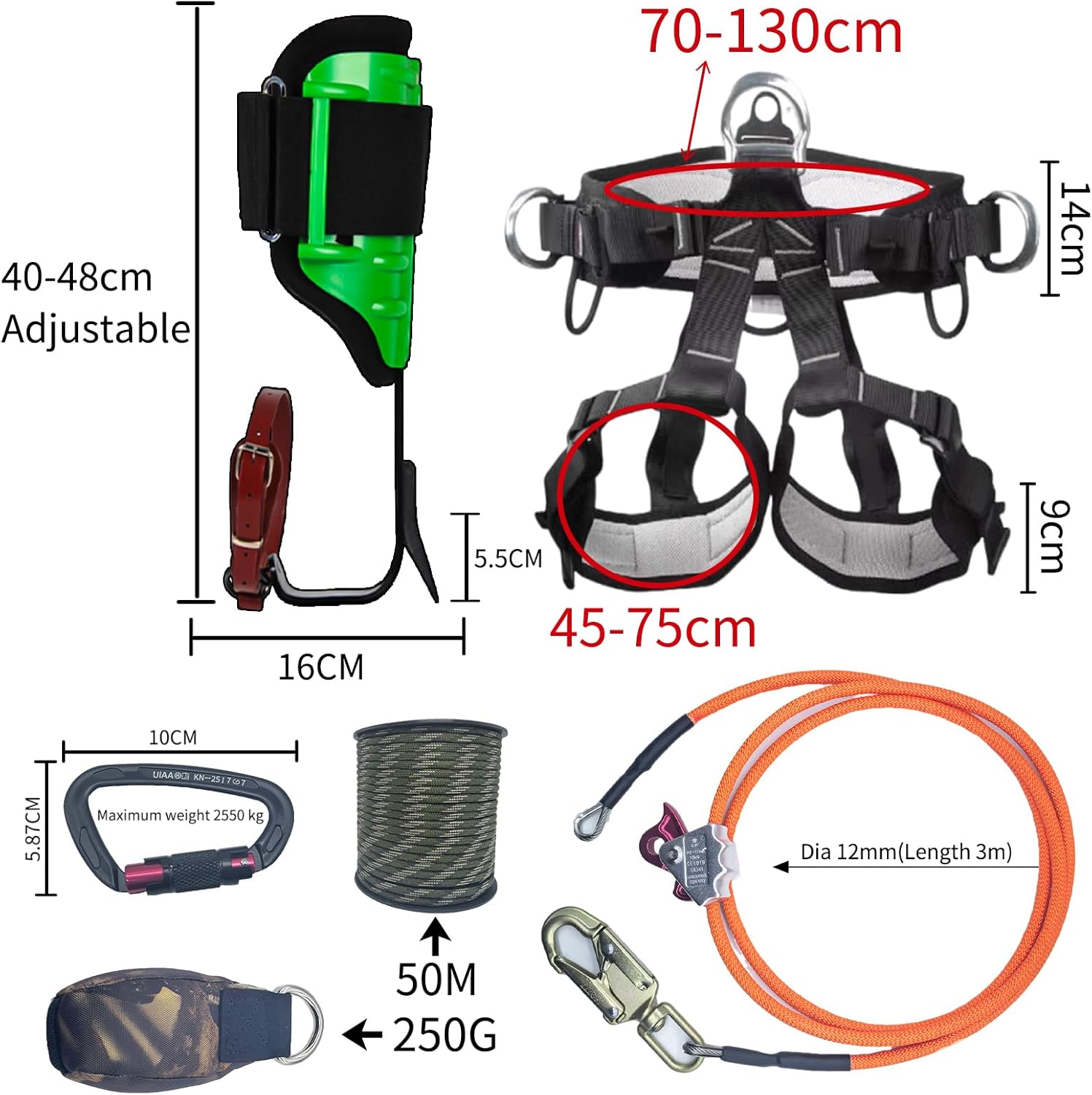 Tree Climbing Gear, Tree Climbing Spikes，Arborist Equipment for Climbers, Hunting, Fruit Picking ，Logging Etc