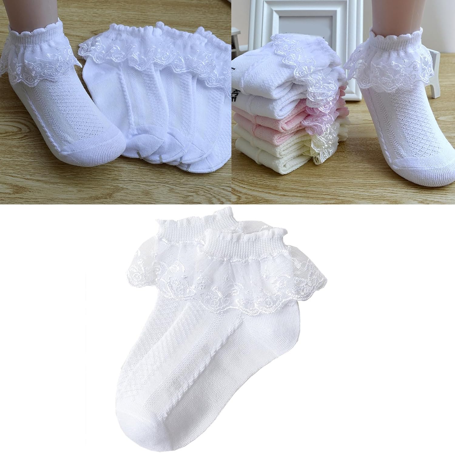 5 Pairs Girls Lace Trim Socks Soft Cotton Breathable Design Ankle Socks for Everyday Wear and Special Occasion