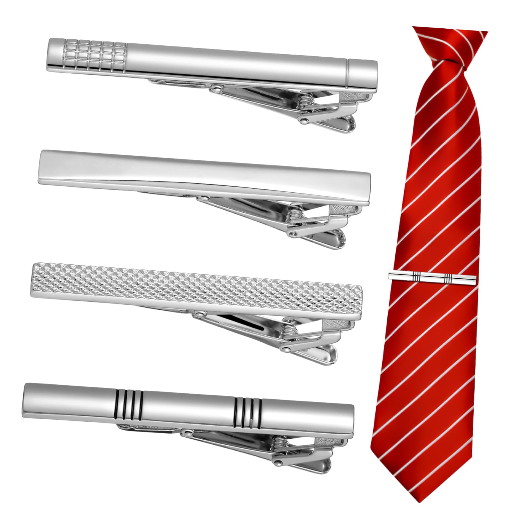 FOMIYES 4 Pcs Tie Clips Set Elegant Minimalist Necktie Accessories for Men Strong Spring Mechanism for for Formal Suits and Banquets