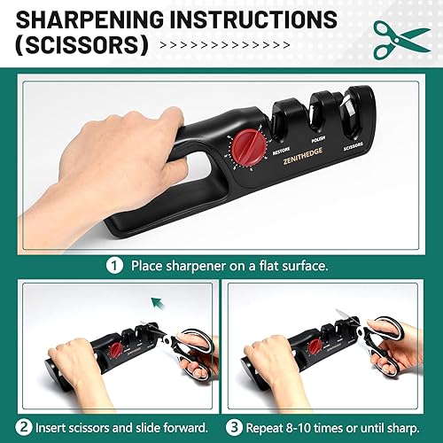 Miniatura 8 de Afilador de cuchillos ajustable 3 en 1 con ángulos de 14  a 24  para cocina, filete, cuchillos de bolsillo y tijeras, acero de tungsteno, cerámica,