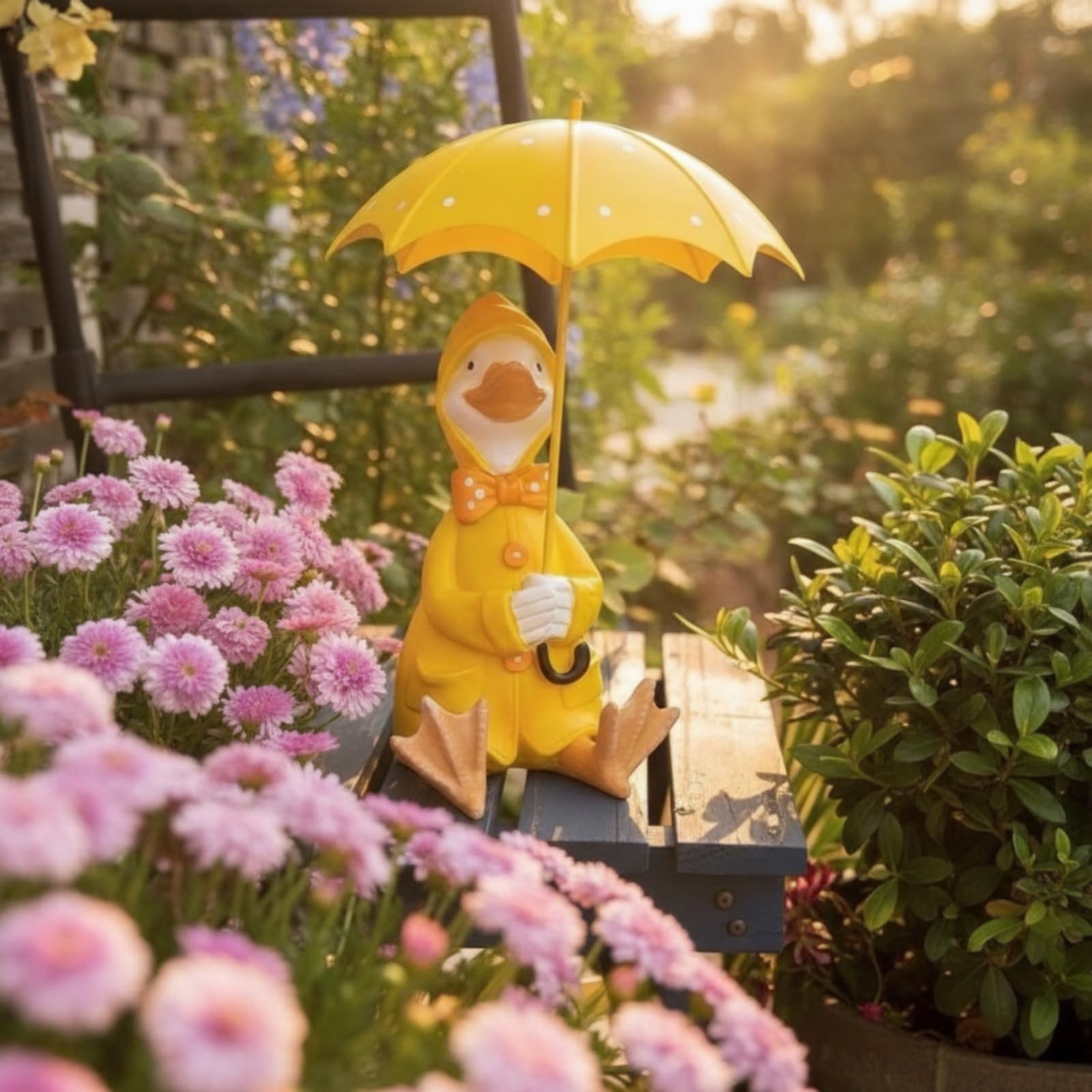 Colcolo Paar Entenfigur Ente Garten Statue Figur mit Regenschirm aus Kunstharz Sicherer Stand Dekorative Akzente für Blumenbeete Veranden Eingangsbereiche Geschenk, Entenpaar Mit Regenschirm