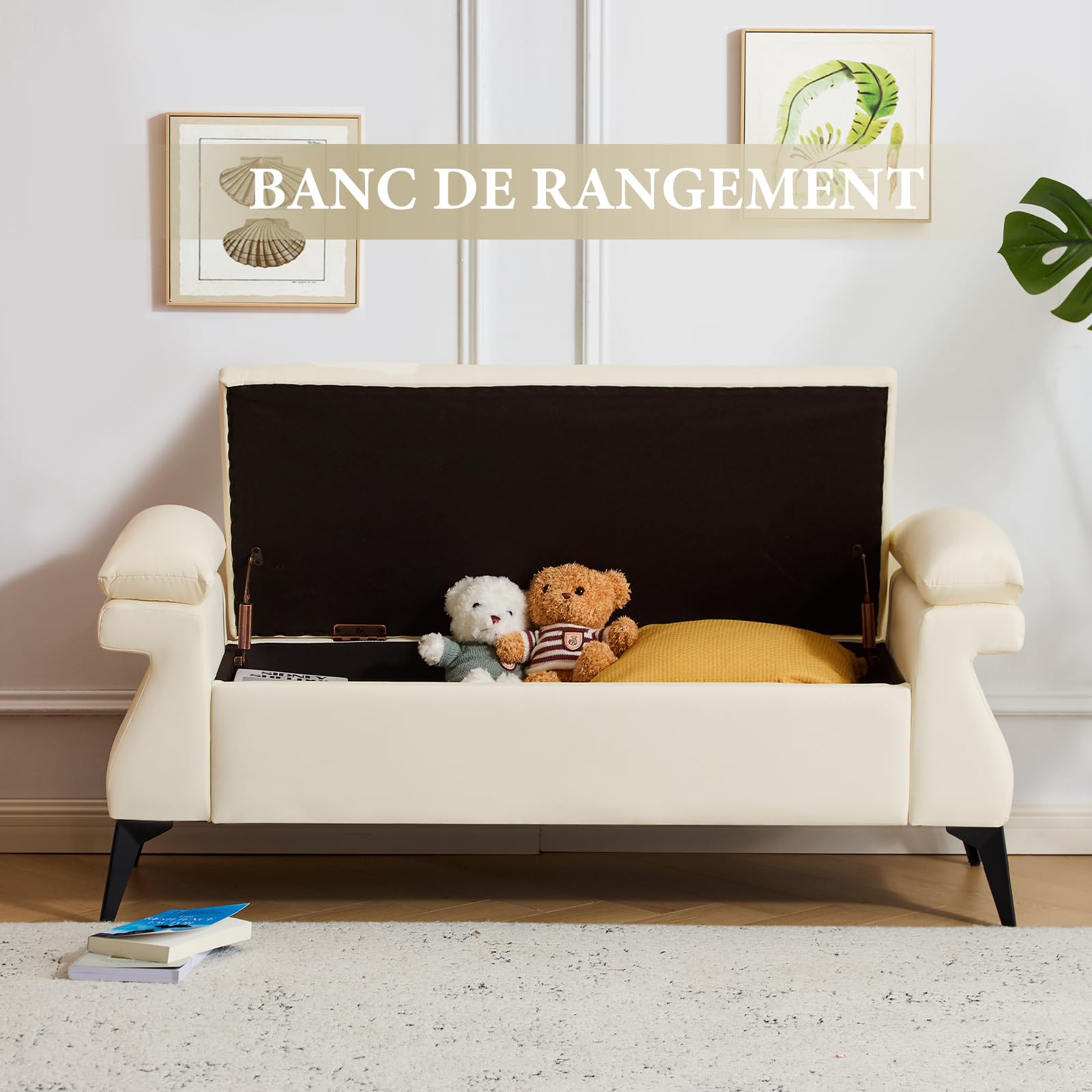 Panca Contenitore Camera da Letto 128x44x53cm, Panca Fondo Letto Matrimoniale, Cassapanca Pouf Organizzatore Ottomano in Pelle PU per Camera da Letto Soggiorno Ingresso, Beige