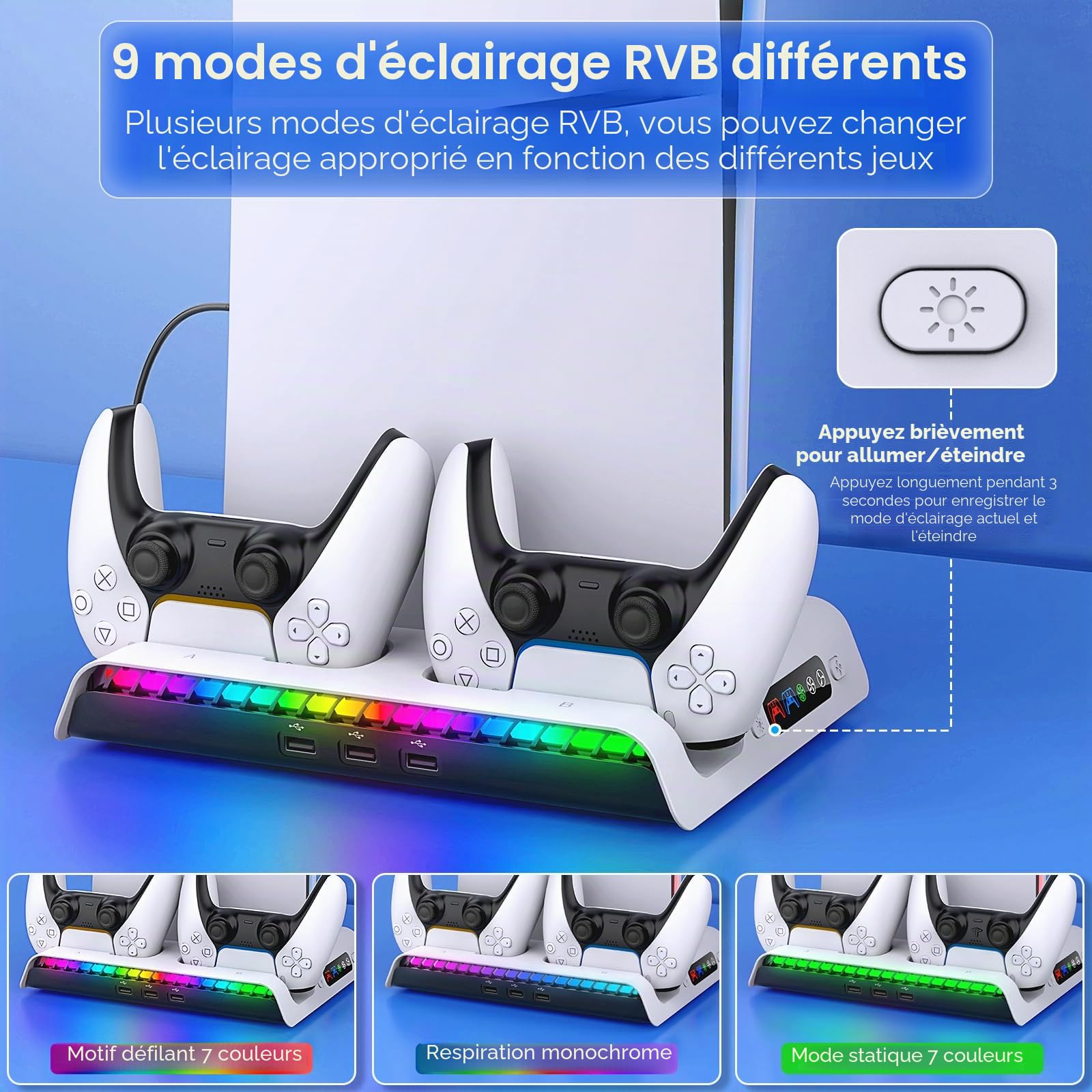 RGB Support de Refroidissement pour PS5 Slim avec Station de Charge