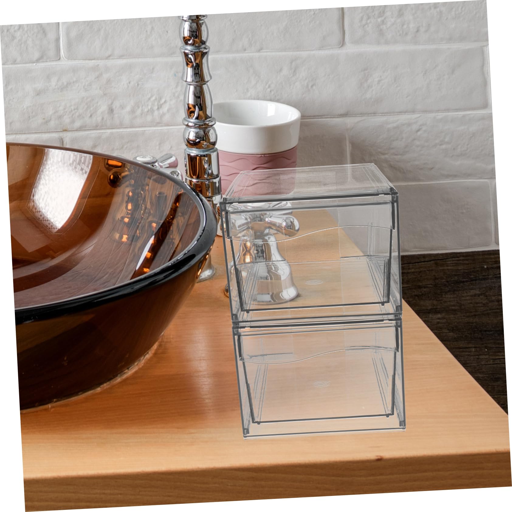 OUNONA 2stücke Stapelbare Acryl-aufbewahrungsboxen Mit Transparenter Organizer Für Kosmetik Make-up Und Hautpflege Multifunktional Für Schreibtisch Und Badezimmer Robust Und Platzsparend