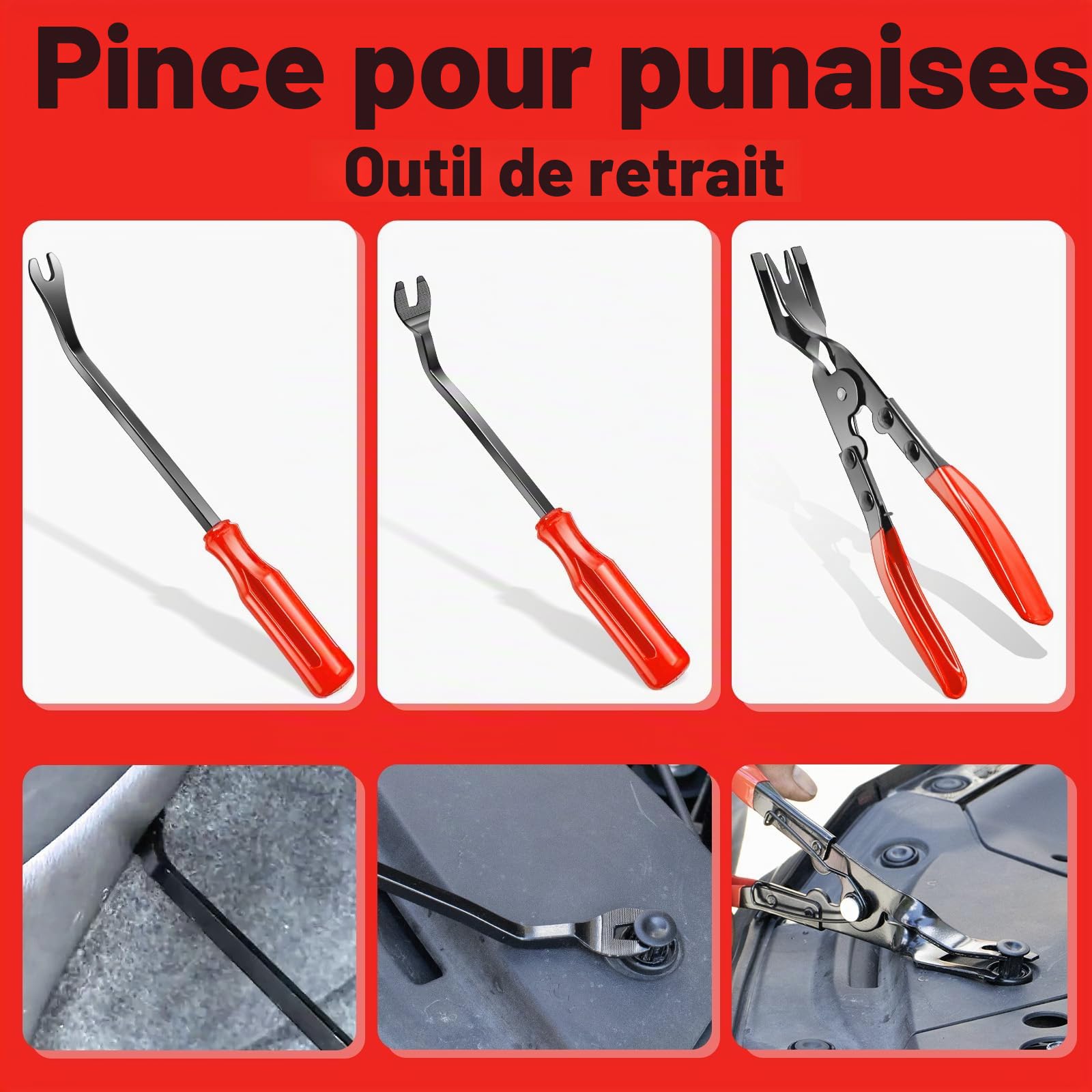 Lot de 7 pinces à clip et extracteur de fixation, kit de réparation de rivets de garniture de voiture avec sac de rangement pour panneau de porte automobile, tapisserie, tableau de bord