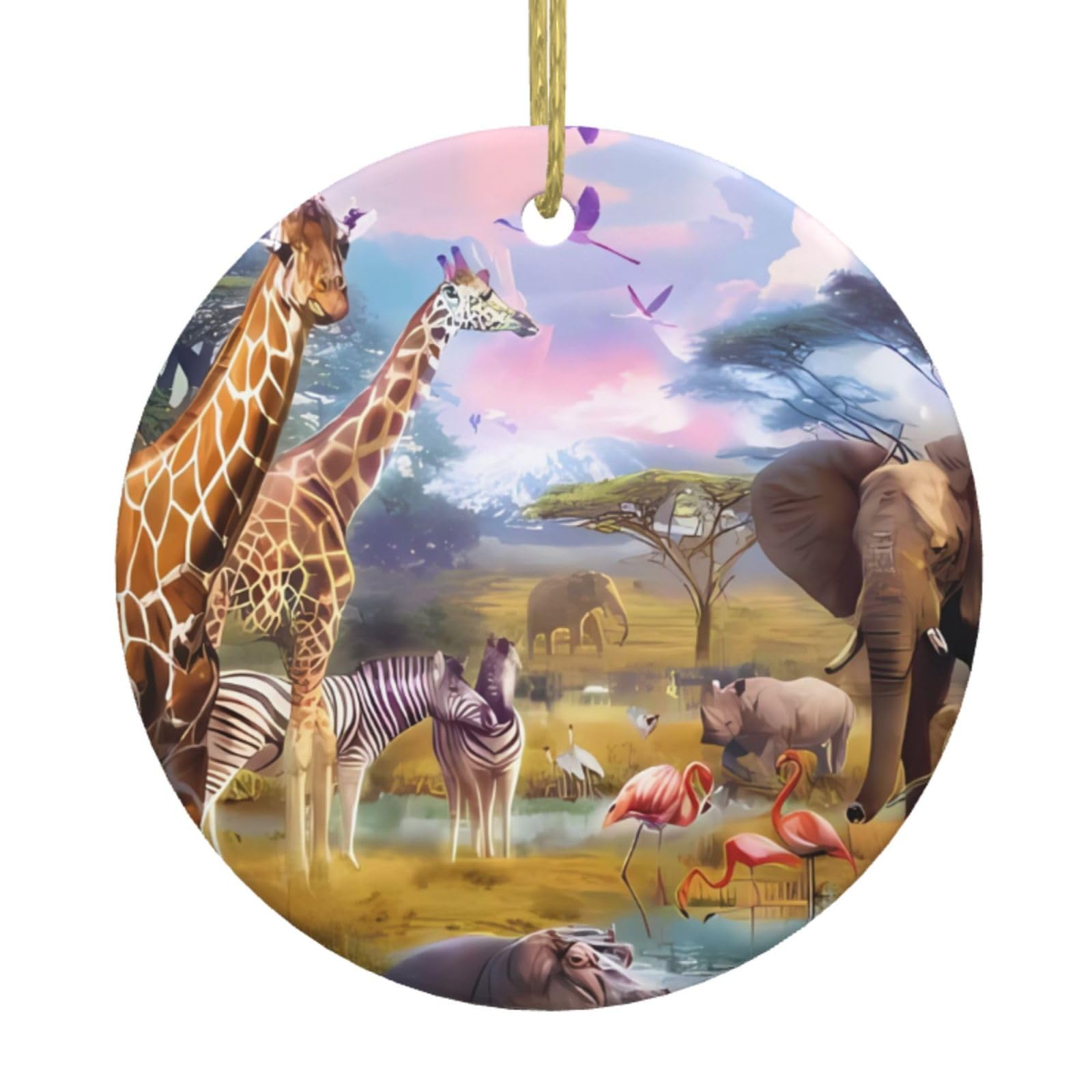 Orcow White Wild Animals Print Personalised Christmas Bauble, Ceramic Round Christmas Hanging Ornament, Christmas Tree Decoration For Boyfriend Girlfriend Wife Xmas Gifts