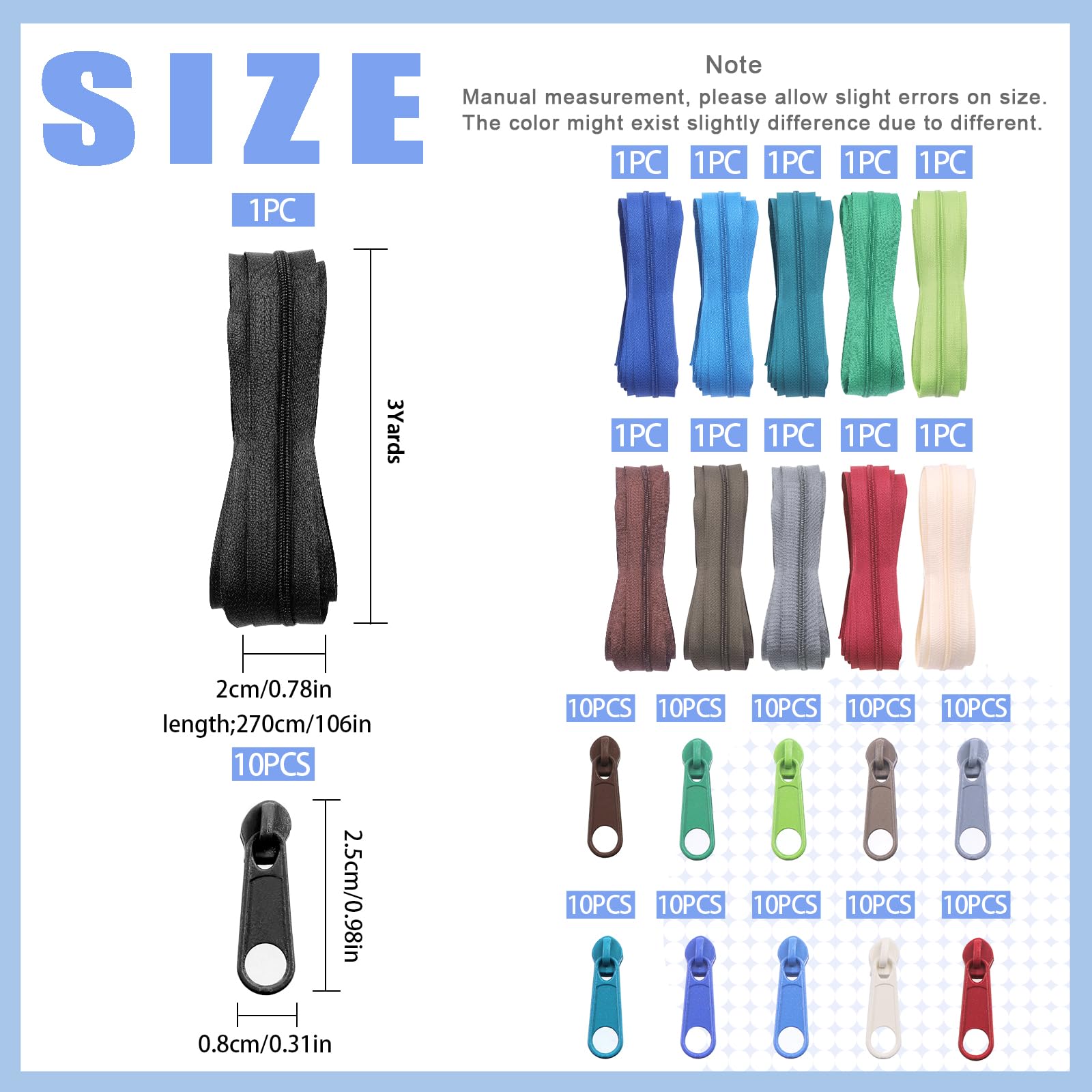 Lot De 12 Fermetures éclair Fixes, Avec 15 Butoirs De Fermeture éclair