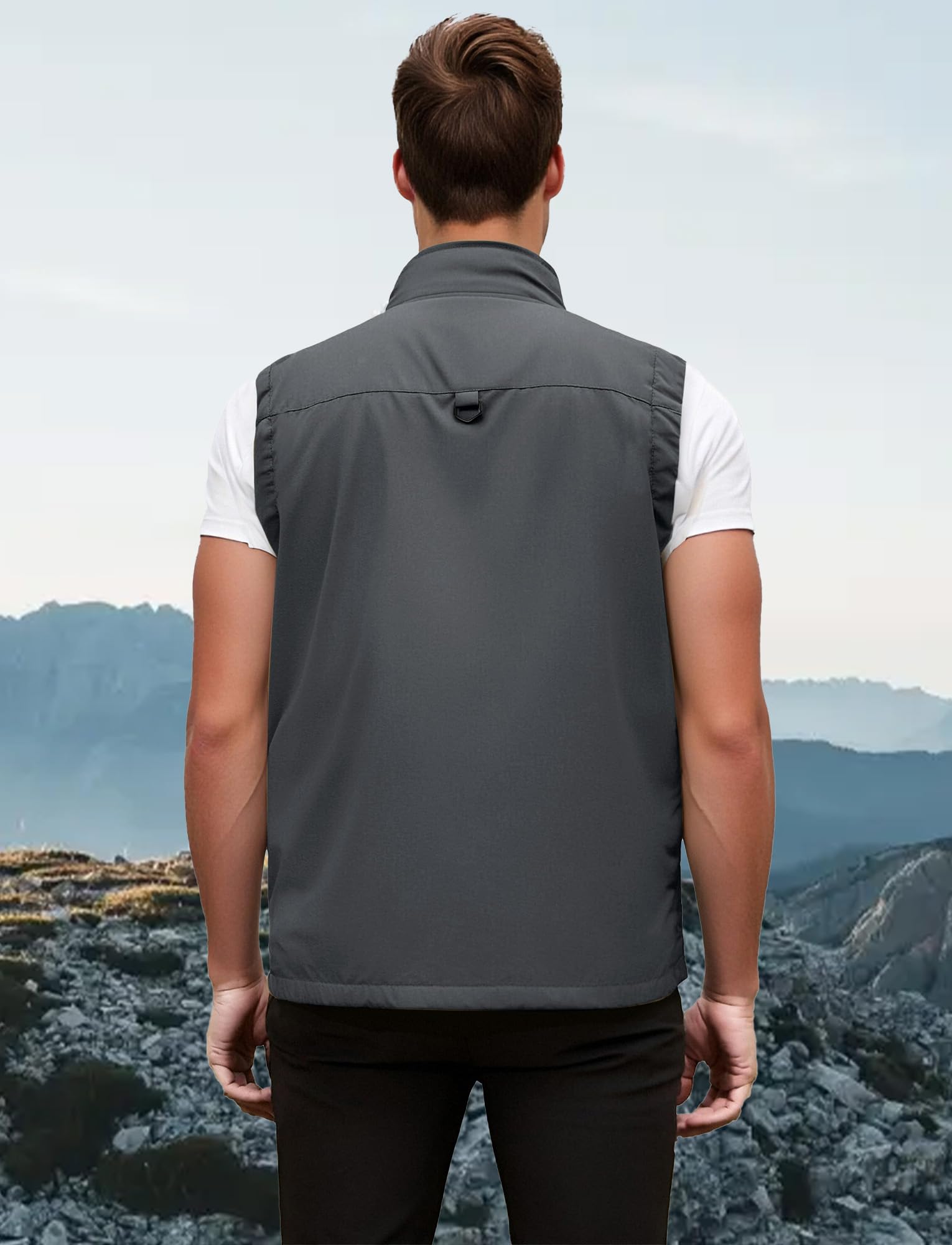 AIEOE Gilet da uomo multi tasche senza maniche con colletto alla coreana gilet da pescatore gilet da campeggio con cerniera