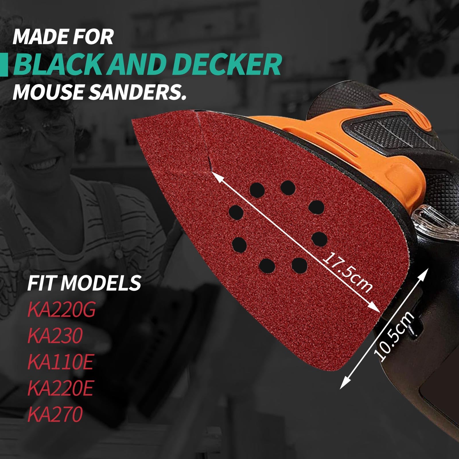 Black and Decker, 30 fogli abrasivi per levigatrice per mouse, 6 x 40/60/80/100/120, 8 fori, con gancio e anello, per levigatrice Black and Decker KA220G KA230