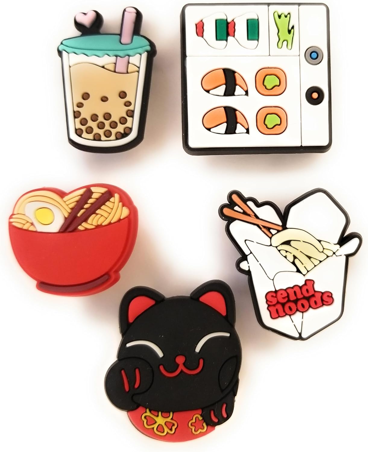 Worked Like a Charm 5pcs Ramen Noodles Sushi Boba Tea Chinese Takeout Shoe Charms for Clog Shoes Gift