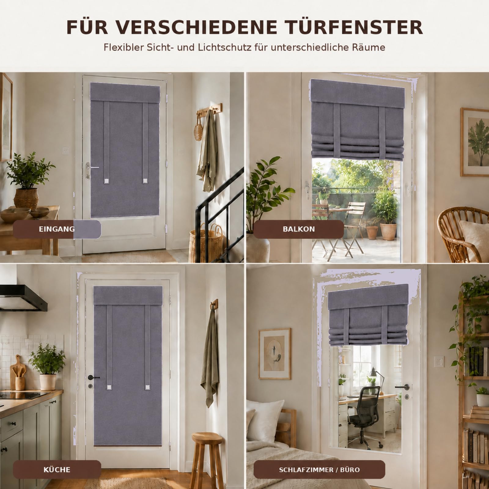 Türfenster-Vorhang mit Klettband,Dunkelgrau 147x193cm