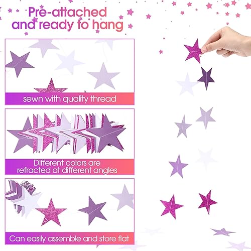 Miniatura 113 de Patelai Guirnalda de estrellas con purpurina decorativa de 130 pies para colgar en banderines de estrellas, telón de fondo para regreso a casa, Rojo