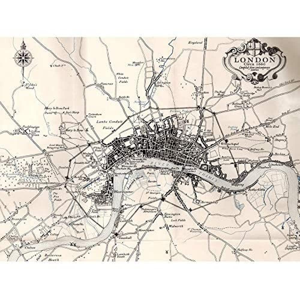 Artery8 Map Crown 1930 London City England 1660 Plan Chart Art Print Canvas Premium Wall Decor Poster Mural