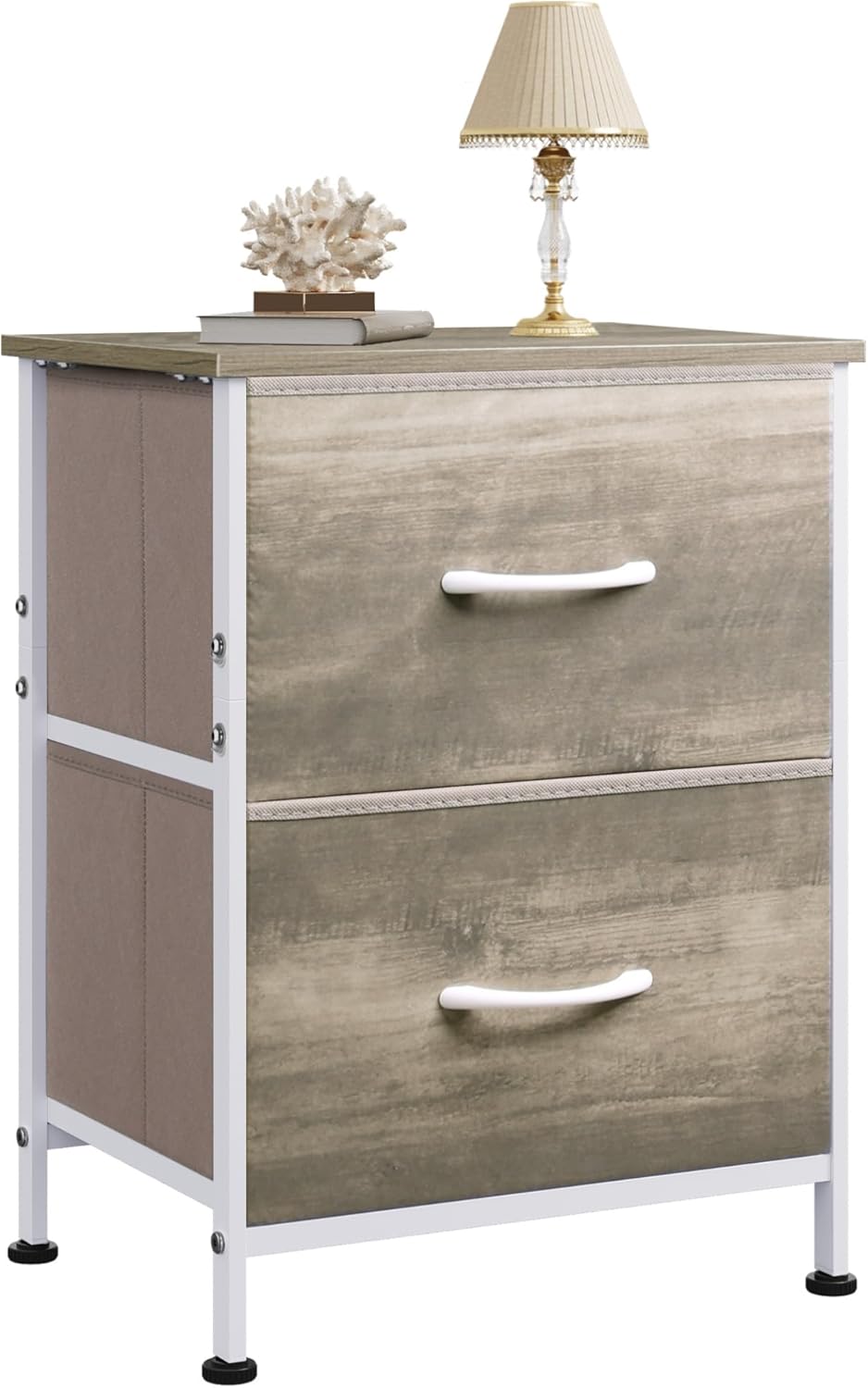 WLIVE Nightstand with 2 Fabric Drawers (Greige Oak)