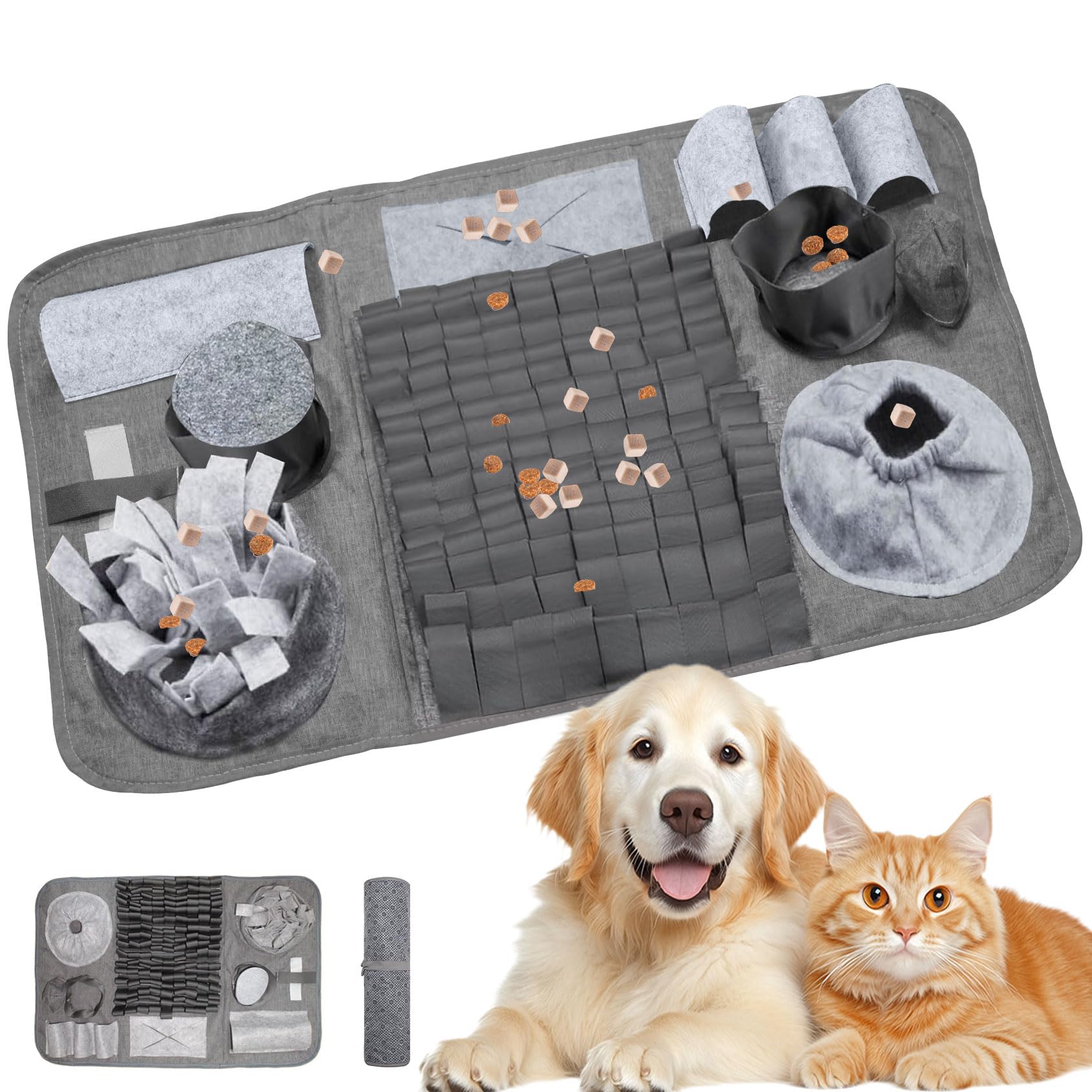 Tappeto Olfattivo Cane, 66x42cm【10 Nascondigli】Lavabile Pieghevole Tappetino Olfattivo per Cani, Giochi Interattivi per Cani, Antiscivolo Tappetino, Attivazione Mentale Cane