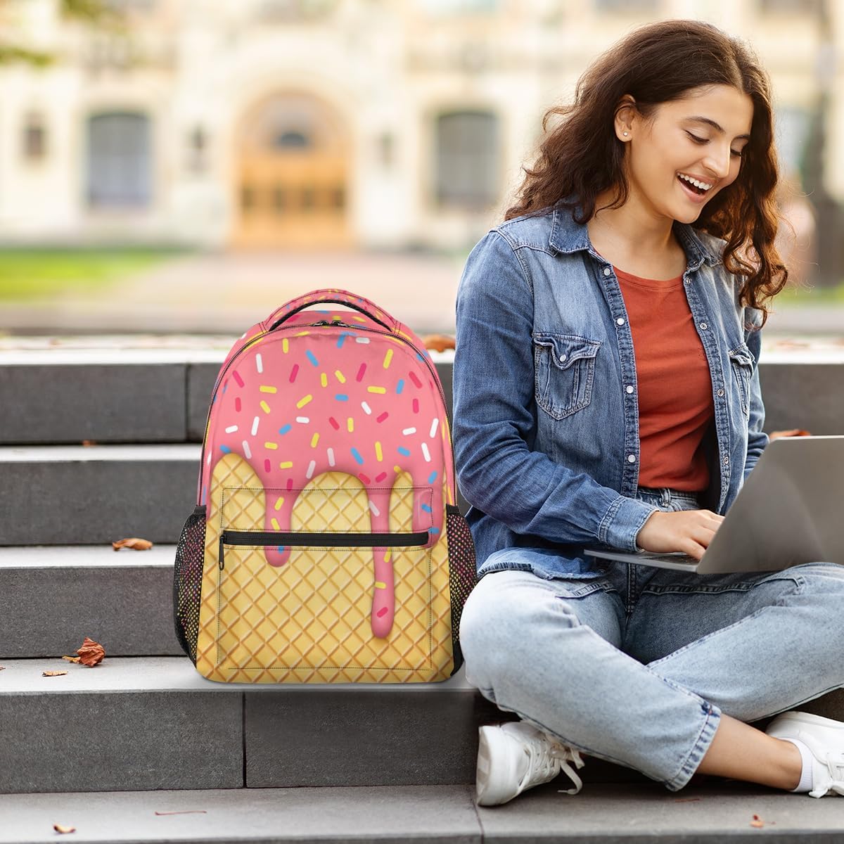 Daypack Backpacks 16 Inch Bookbags for Students, Ice Cream School Backpack Laptop Shoulder Bag Daypack for Travel Hiking Camping, Casual Daypack for Girls Boys Women Men - Image 9