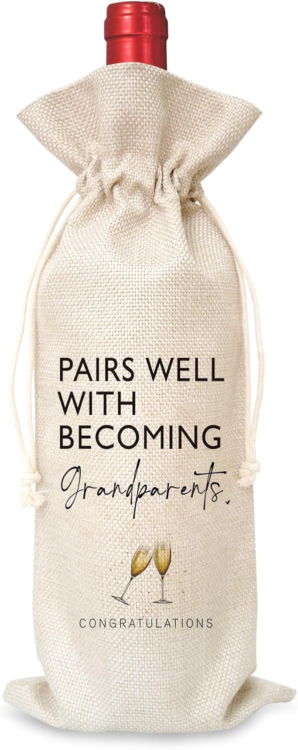 Grandparents Wine Gift Set - Cotton Linen Bag With Drawstring, Perfect For Pregnancy Announcements & New Baby Celebrations - Party Favors & Decorations-14