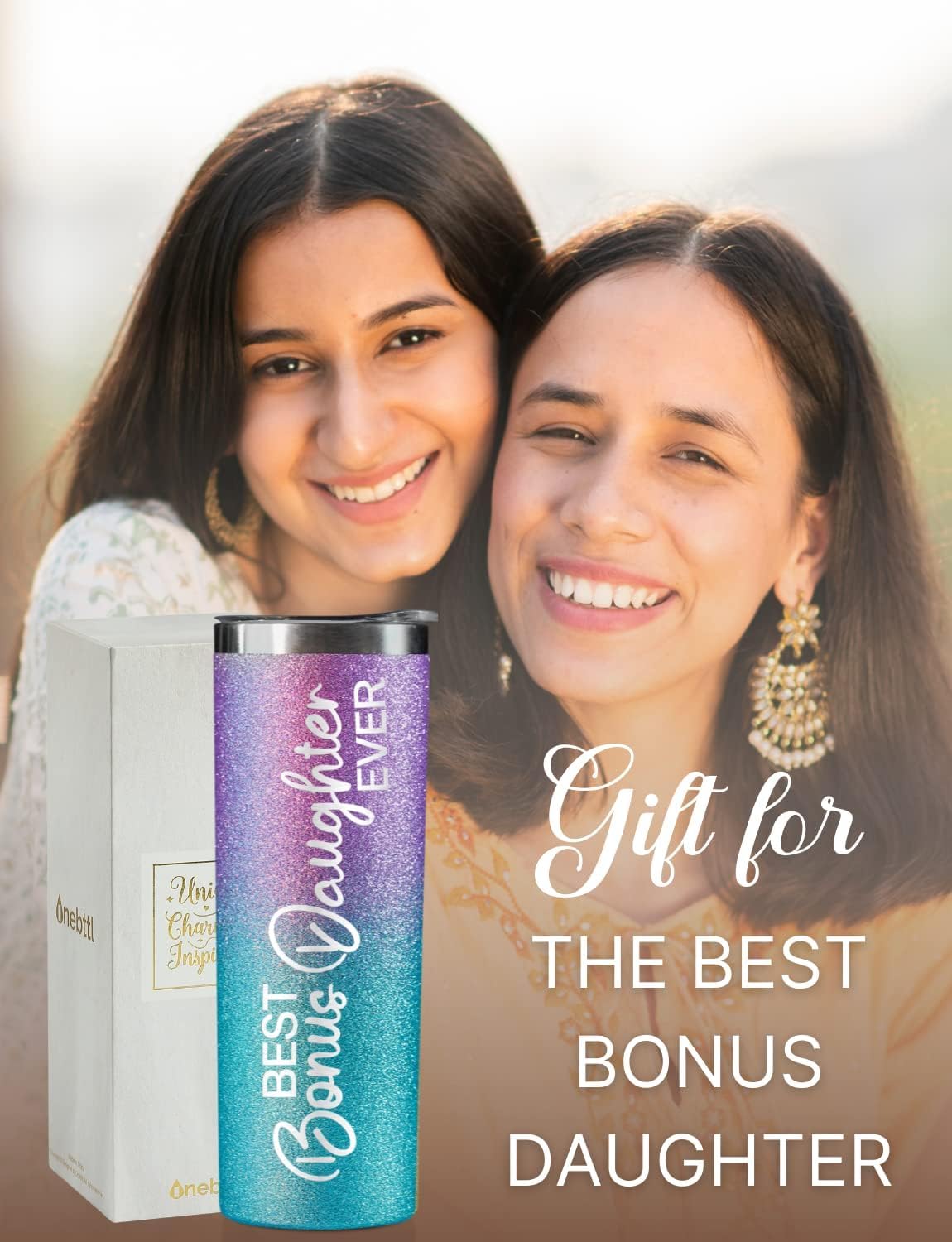 Onebttl Bonus Daughter Gift - 20oz Stainless Steel Travel Mug With Lid and Straw for Birthday, Christmas or Thanksgiving - Best Bonus Daughter Ever - Image 5