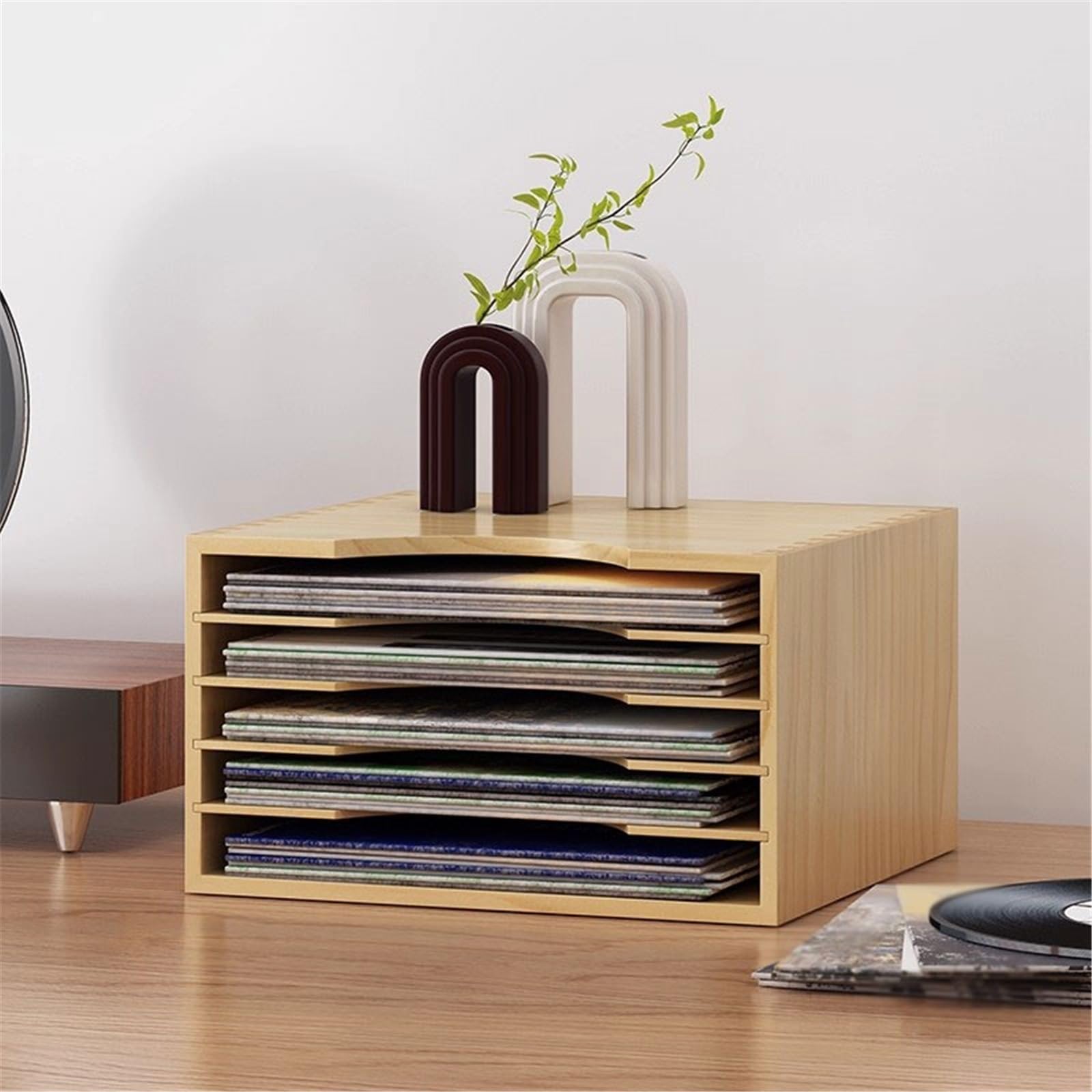 Supporto per dischi in vinile in legno, minimalista, per CD, album, da tavolo, per la casa, il soggiorno