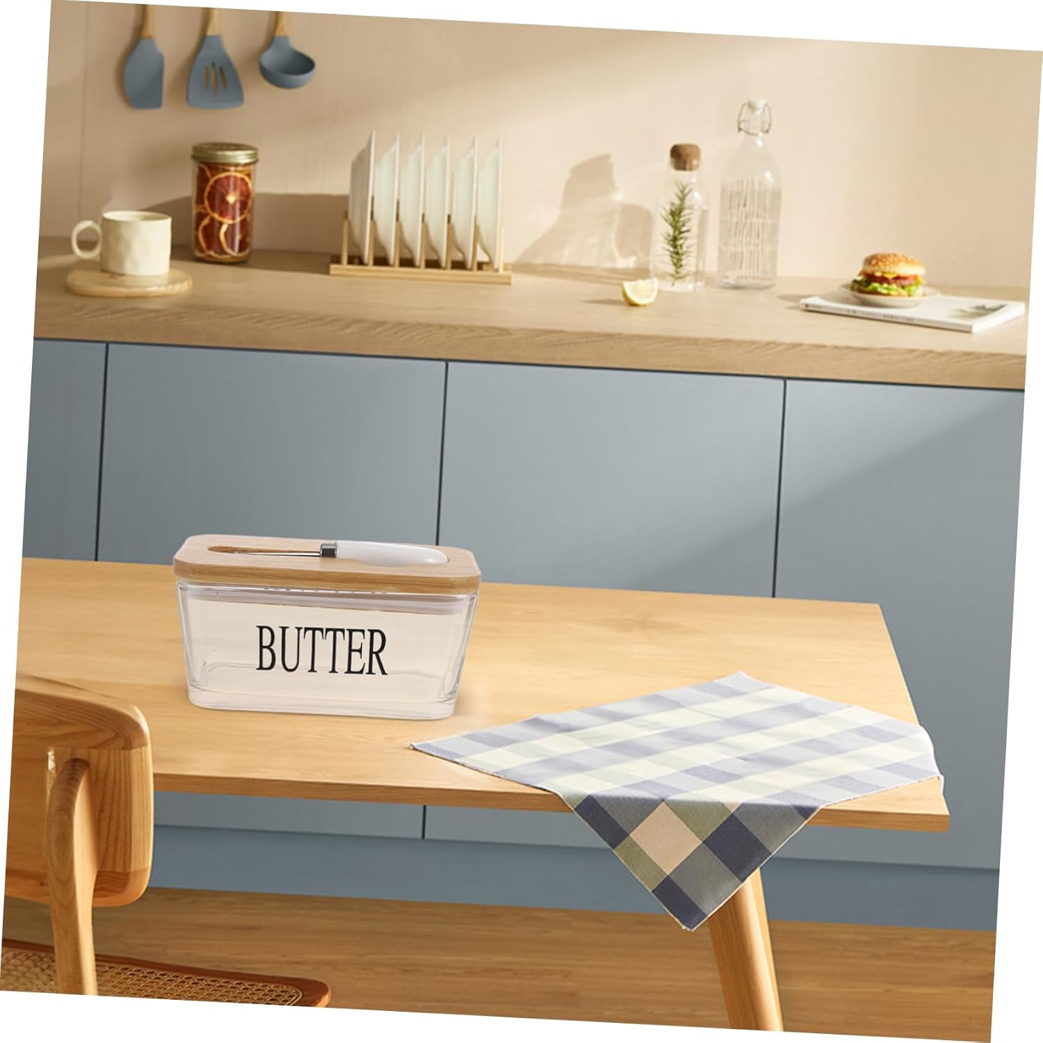 Butter Box Lid Airtight Glass Butter Keeper Refrigerator Dish Counter Storage Multiuse Saver Knife Holder