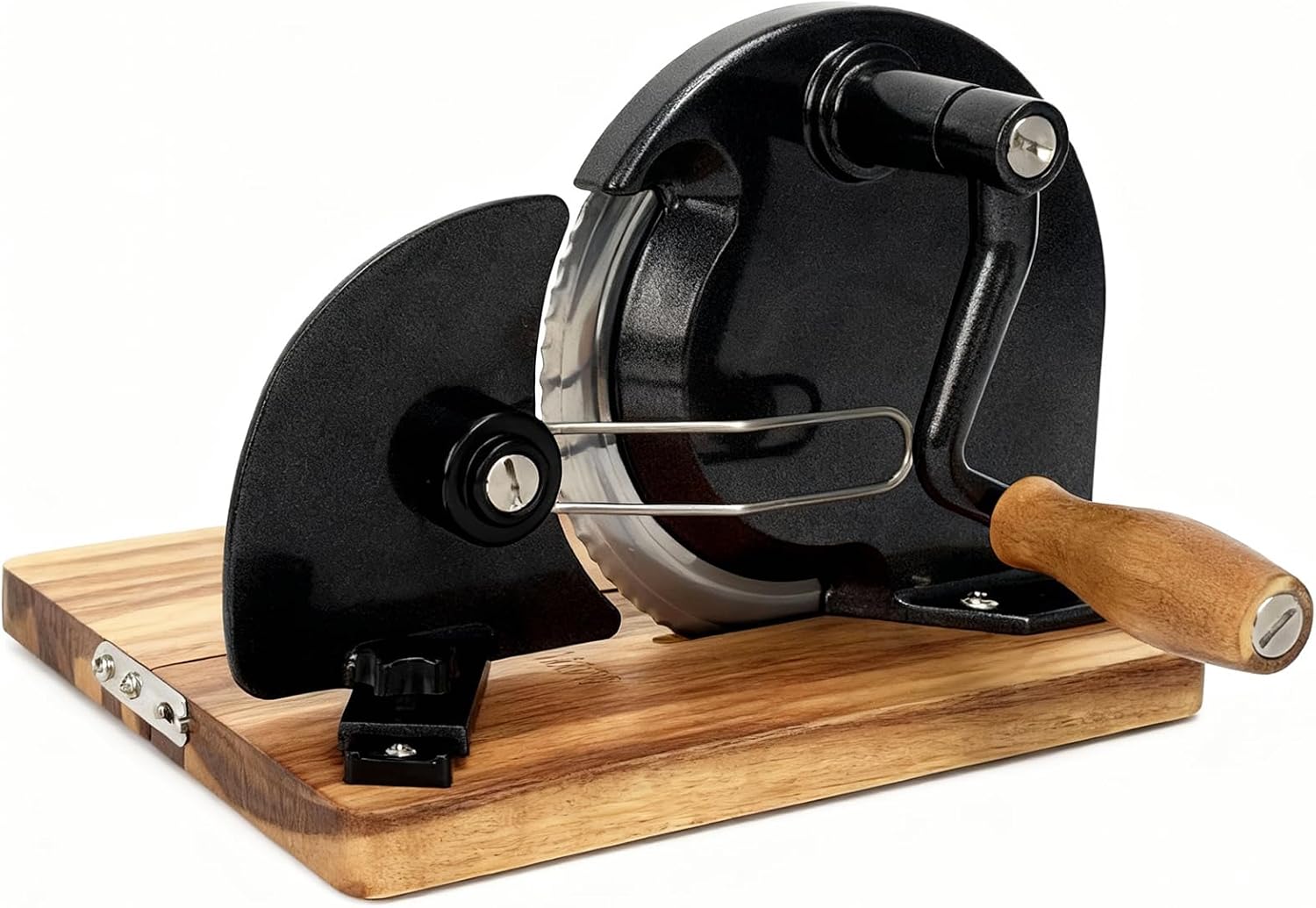 Foldable Manual Bread Slicer, Adjustable Slice, Hand-Cranked Bread Slicer with Ergonomic Handle, Hand Crank Cutter, Durable Aluminum Alloy Body And Sturdy Solid Wood Base-Black