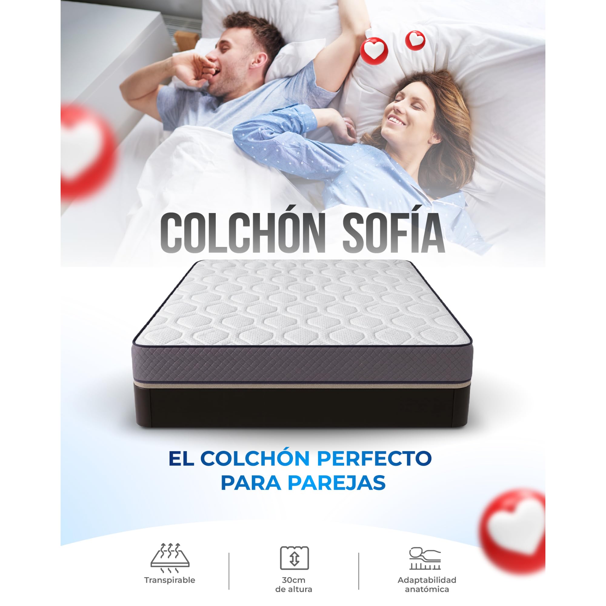 Colchon Viscoelastico 135 x 190 Elite Silver de 30 cm, Gama Alta, Ortopédico Profesional, Colchones 135x190 con Tecnología Fresh y Tratamiento Antiacaros