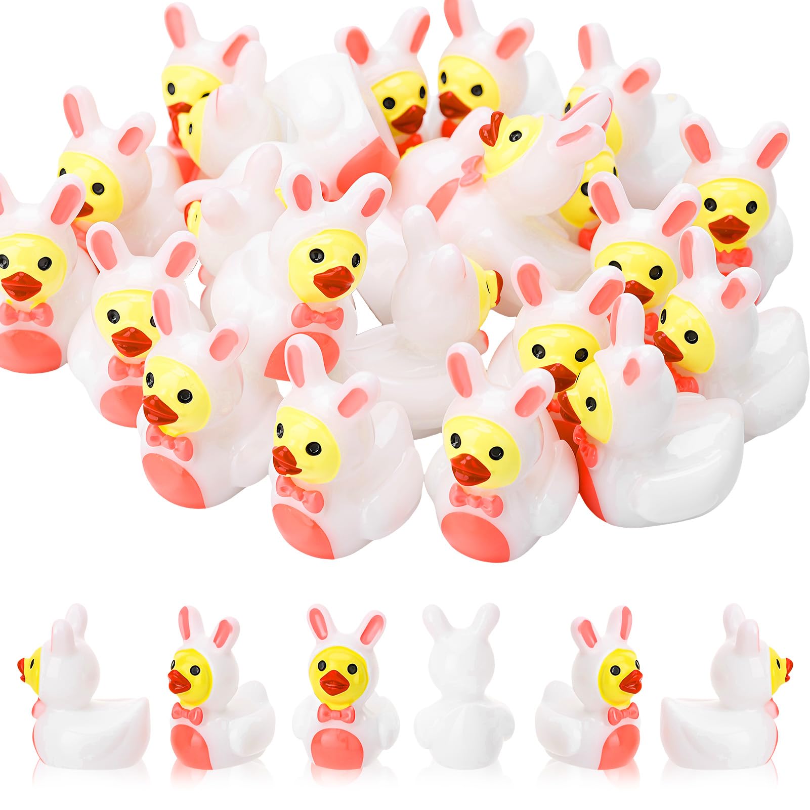 50 Pcs Rabbit Duck Toy Figures, Easter Mini Bunny Resin Ducks Bulk