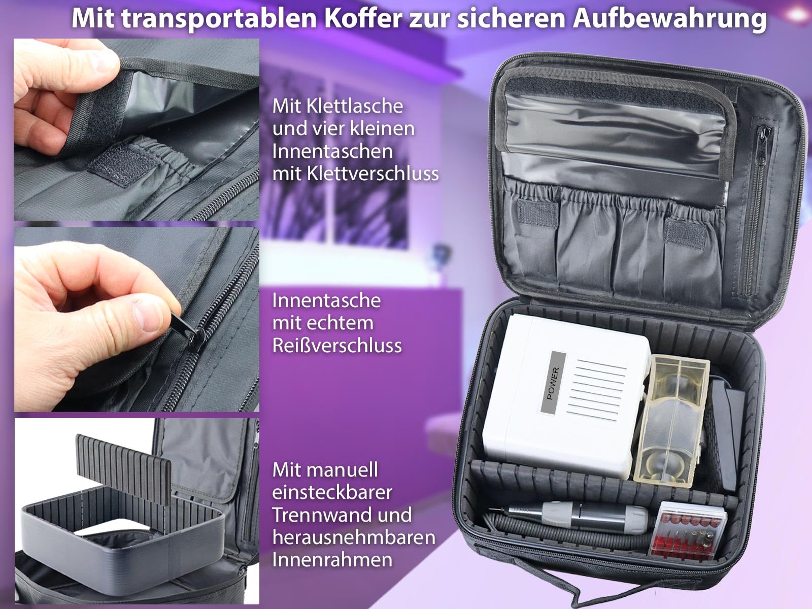 Fußpflegegerät zur Fußpflege mit starker Leistung | Elektrische Nagelfeile zur Hornhautentfernung für die elektr. Fußpflege mit Transportkoffer. Für Einsteiger oder Profis